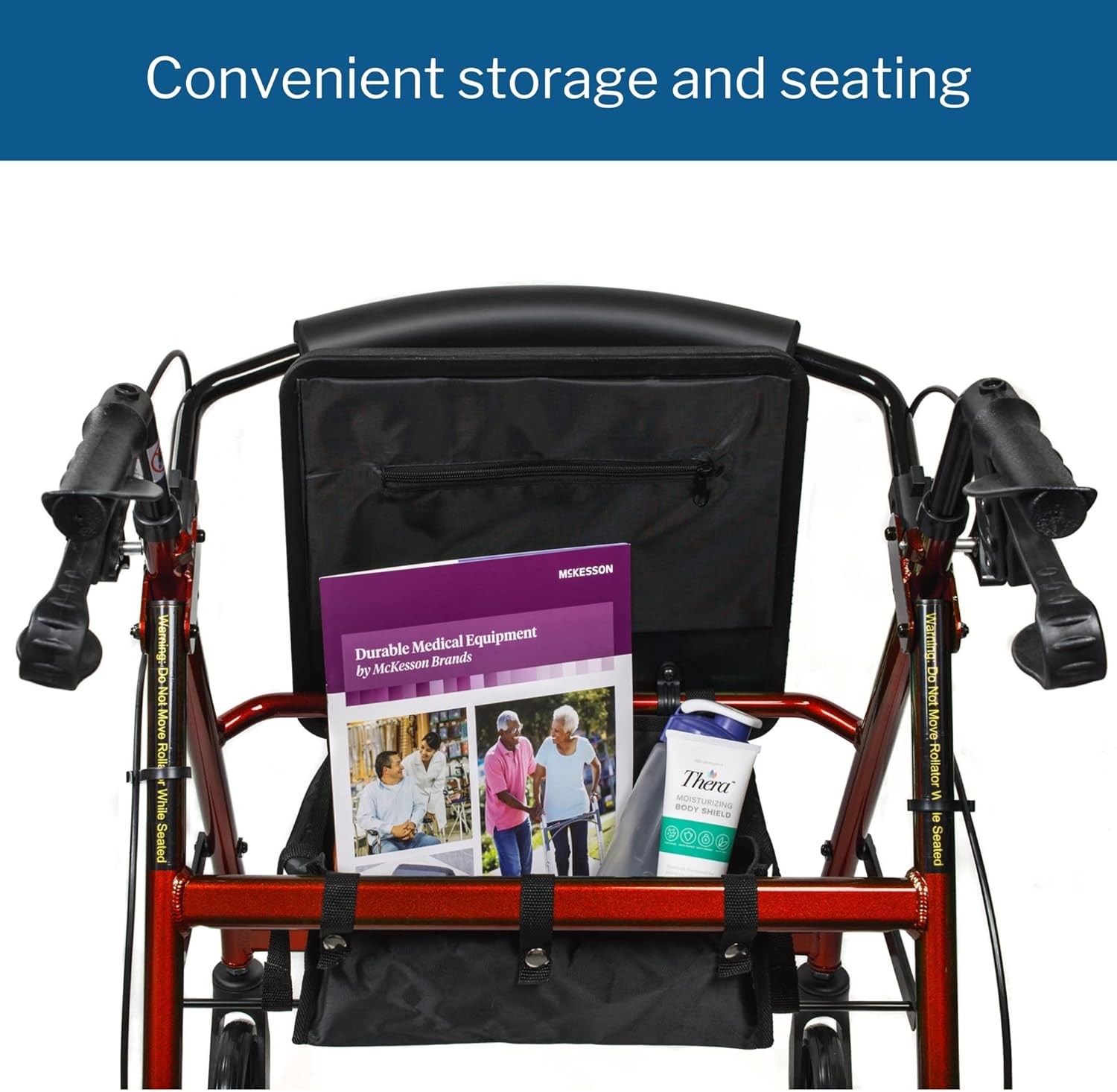 4 Wheel Rollator McKesson Red Adjustable Height / Folding Aluminum Frame, Packaging Type- Each
