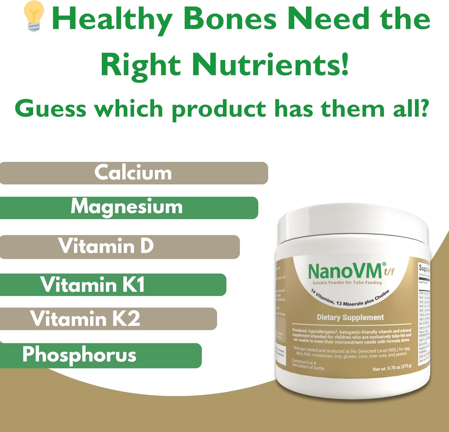 Pediatric Tube Feeding Formula NanoVM tf Unflavored 275 Gram Jar Powder Vitamins / Minerals Food Allergies,Packaging Type- Each