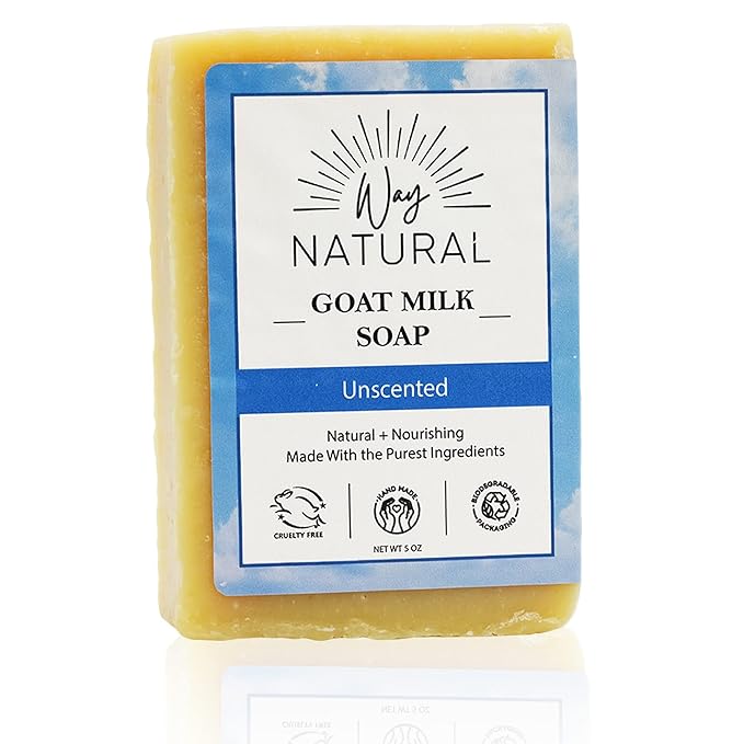 Goat Milk Soap Bar, Unscented - Premium, Handmade w/Real Milk in USA - Hand & Body Goat Soap - Dry, Sensitive Skin, Gentle, No Dyes - (1 Large, 5oz)