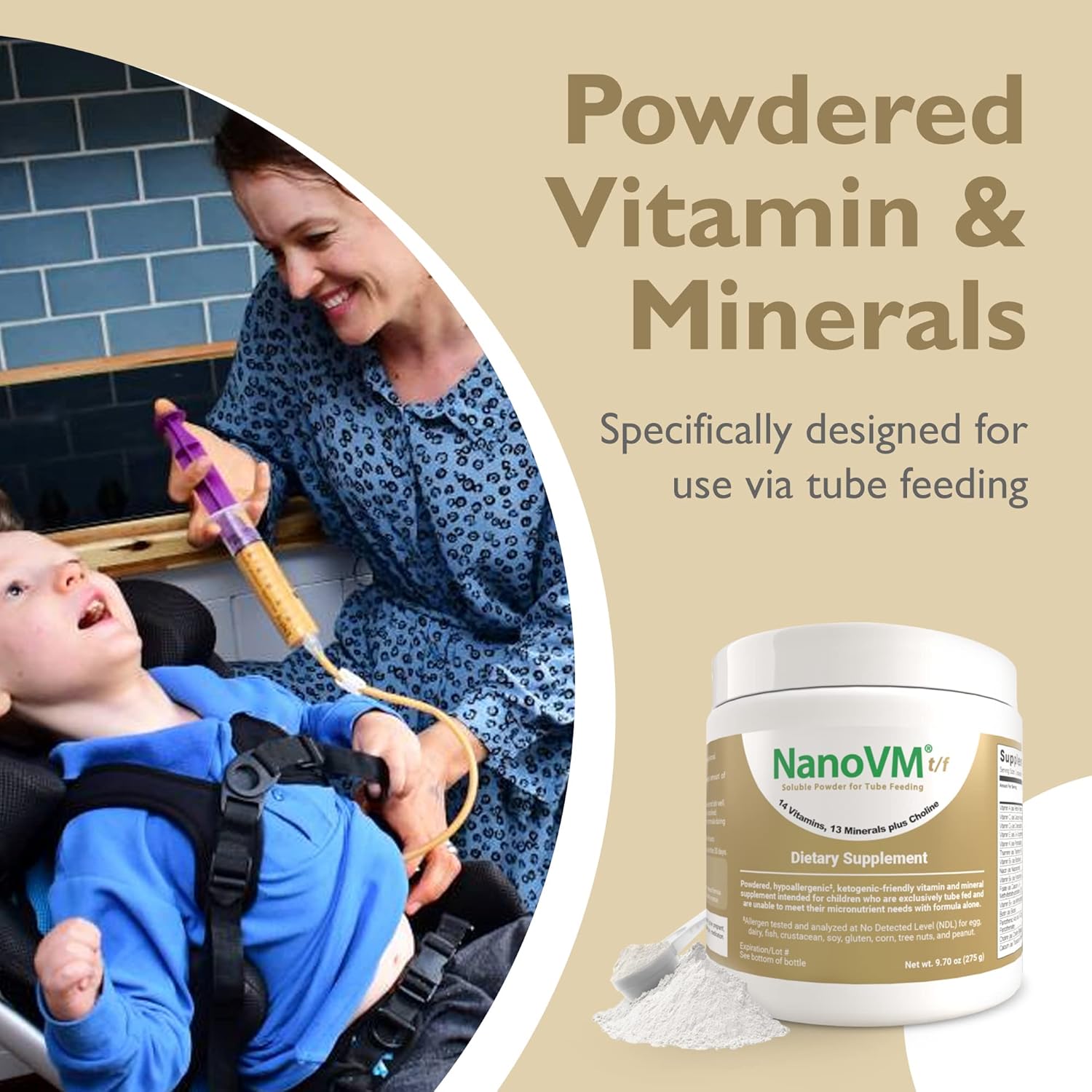Pediatric Tube Feeding Formula NanoVM tf Unflavored 275 Gram Jar Powder Vitamins / Minerals Food Allergies,Packaging Type- Each