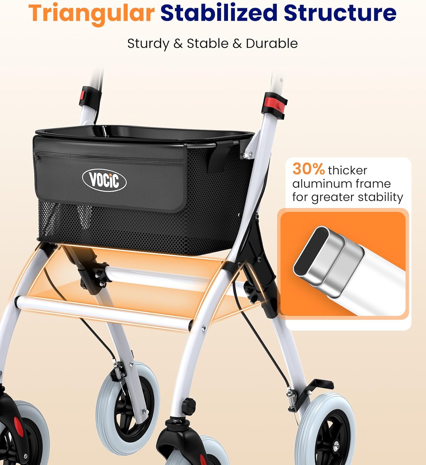 VOCIC Z32 Slim Foldable Indoor Rollator– Lightweight Indoor Walker with 360degree Wheels, Non-Slip Tires & 110kg Capacity