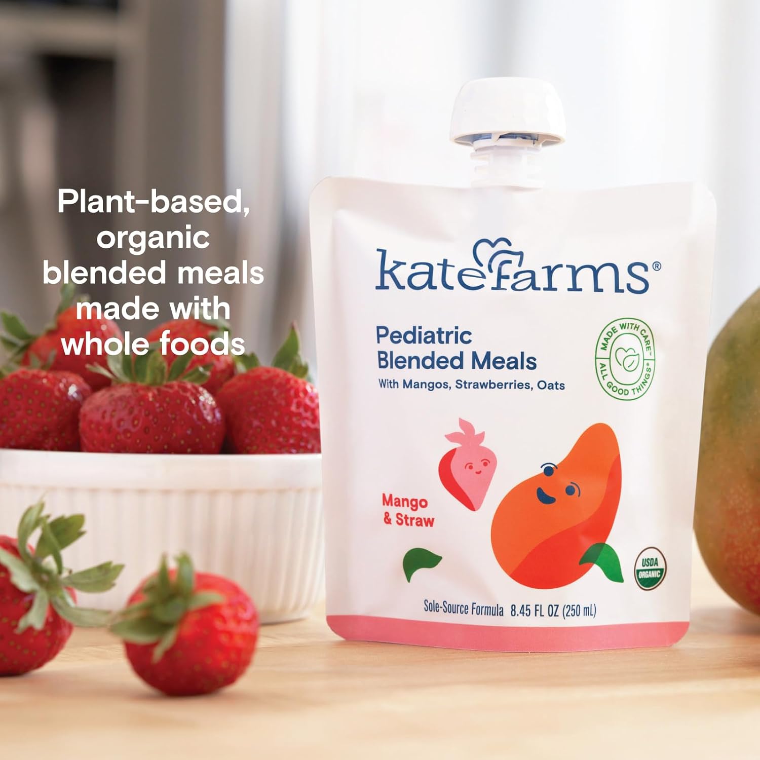 Pediatric Tube Feeding Formula Kate Farms Mango / Strawberry Flavor 8.45 oz. / 250 mL Pouch Liquid Organic Pea Protein,Packaging Type- Each