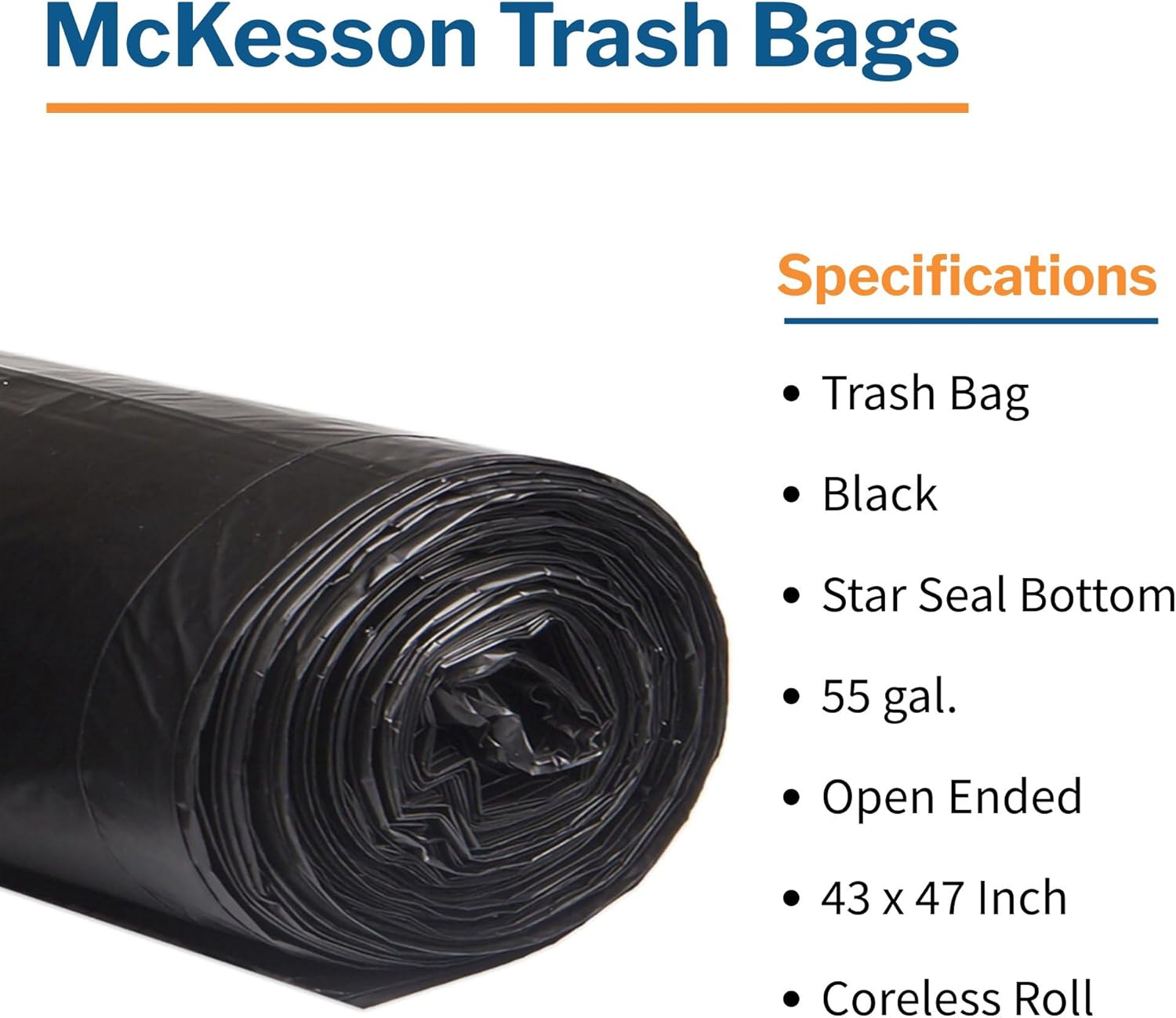 Trash Bag McKesson 56 gal. Black LLDPE 1.5 mil 43 X 47 Inch Star Seal Bottom Coreless Roll, Packaging Type- Case
