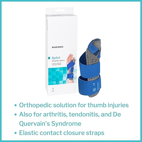 Thumb Splint McKesson Adult Large / X-Large Hook and Loop Strap Closure Right Hand Blue / Gray