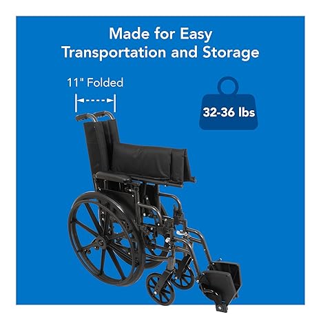 Probasics K2 Wheelchair with flip-back height adjustable padded removable desk length arm rests and Elevating Leg rest ,8" x 1" Front 24" Back Wheels ,300 lbs Weight Capacity ,18" x 16" ,WC21816DE