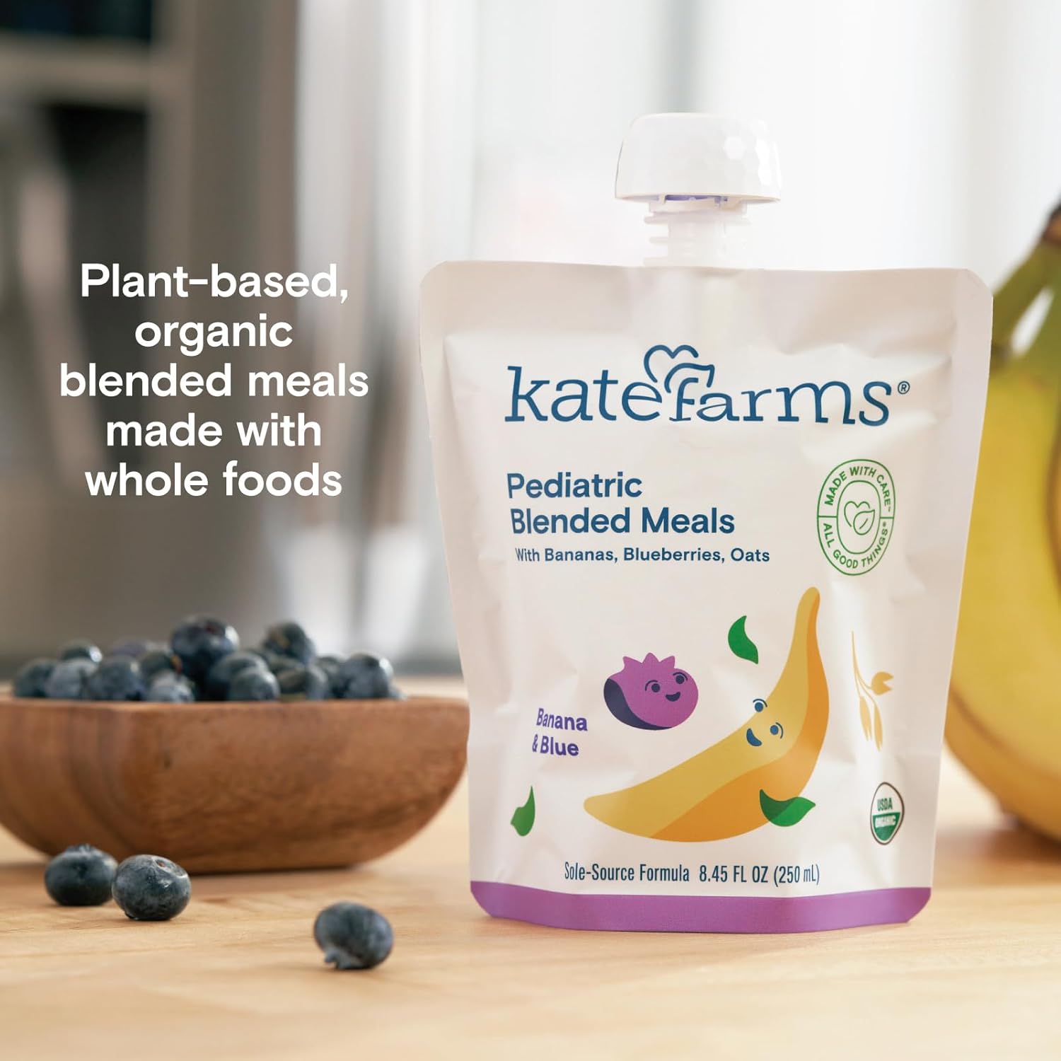 Pediatric Tube Feeding Formula Kate Farms Banana / Blueberry Flavor 8.45 oz. / 250 mL Pouch Liquid Organic Pea Protein,Packaging Type- Each
