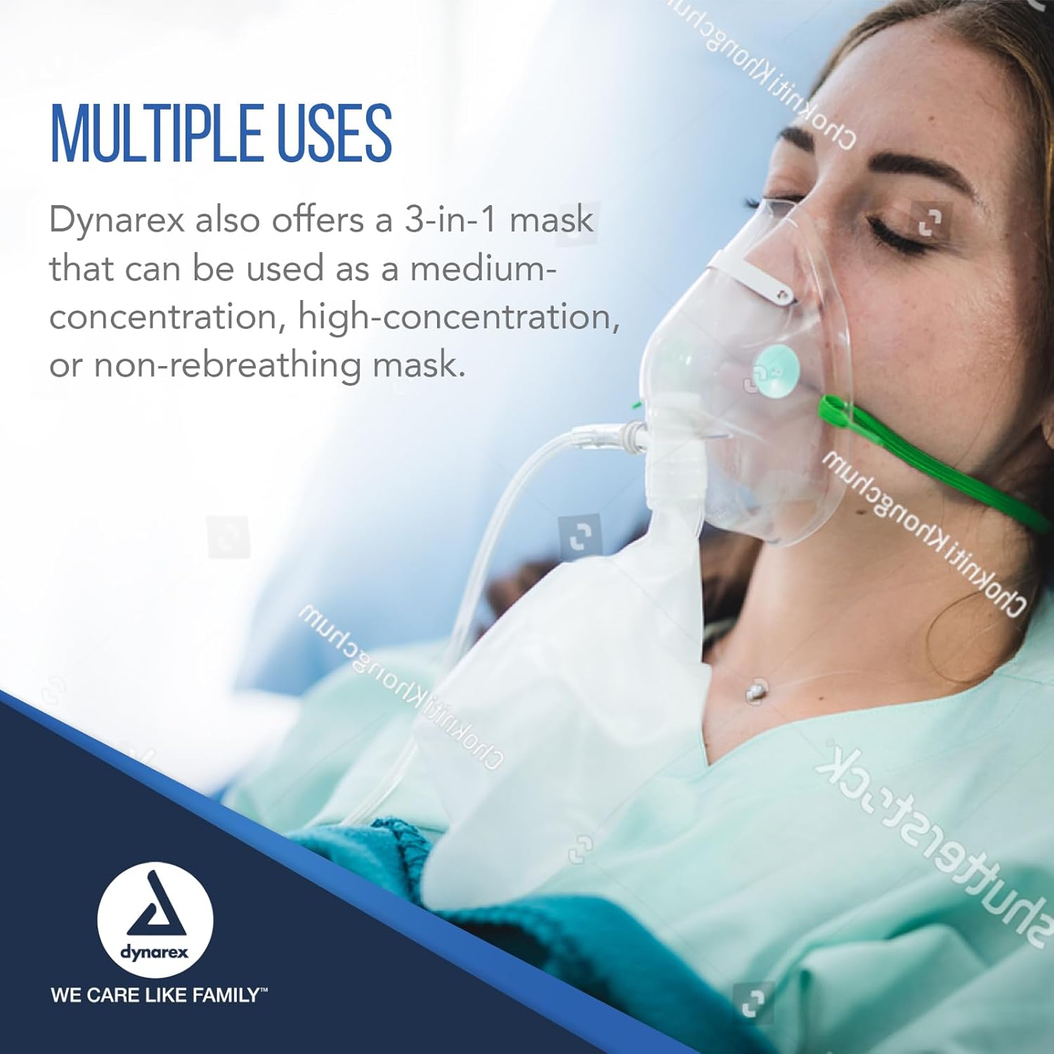 Dynarex Non-Rebreather & 3-in-1 Oxygen Masks | Reliable Oxygen Delivery for Emergency Care | Comfortable Fit & Secure Seal for Optimal Breathing Support