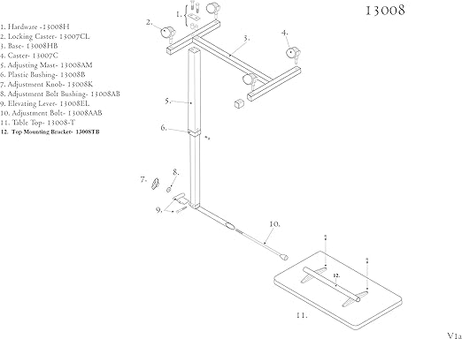 Overbed Table Drive Tilt-Top Automatic Spring Assisted Lift 23-1/2 to 33 Inch Height Range,Packaging Type- Each