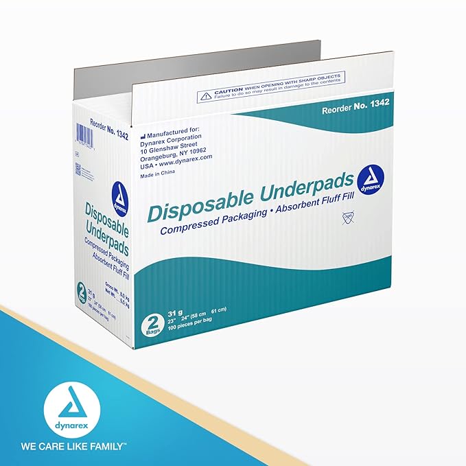Disposable Underpad Dynarex 23 X 24 Inch Fluff Light Absorbency, Packaging Type- Case