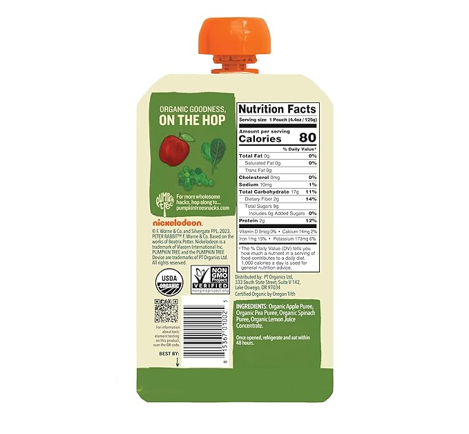 Peter Rabbit Organics Veggie Snacks - Pea Spinach And Apple - Case Of 10 - 4.4 Oz.