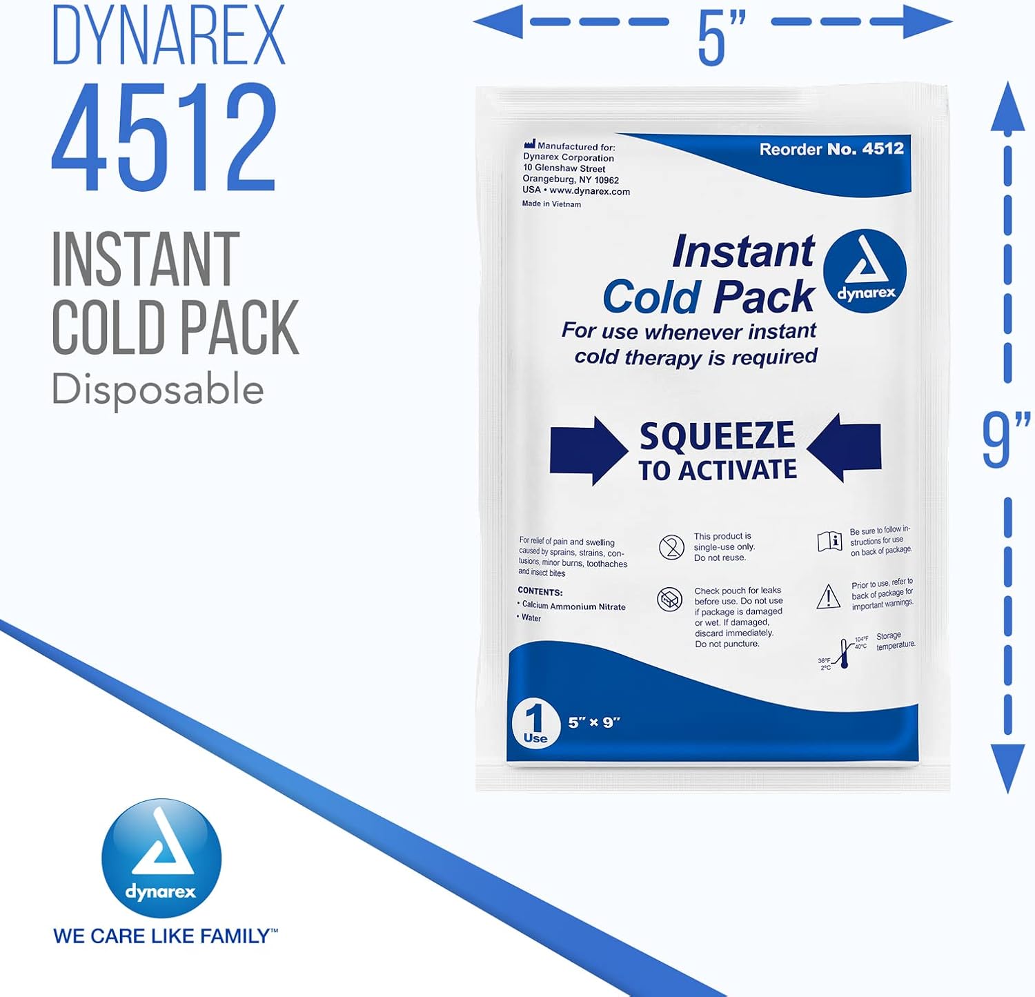 Instant Cold Pack Dynarex Non-Toxic General Purpose One Size Fits Most 5 X 9 Inch Plastic / Urea / Water Disposable