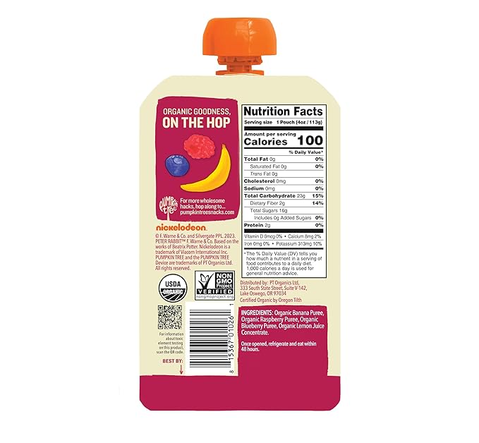 Peter Rabbit Organics Fruit Snacks - Raspberry Banana And Blueberry - Case Of 10 - 4 Oz.