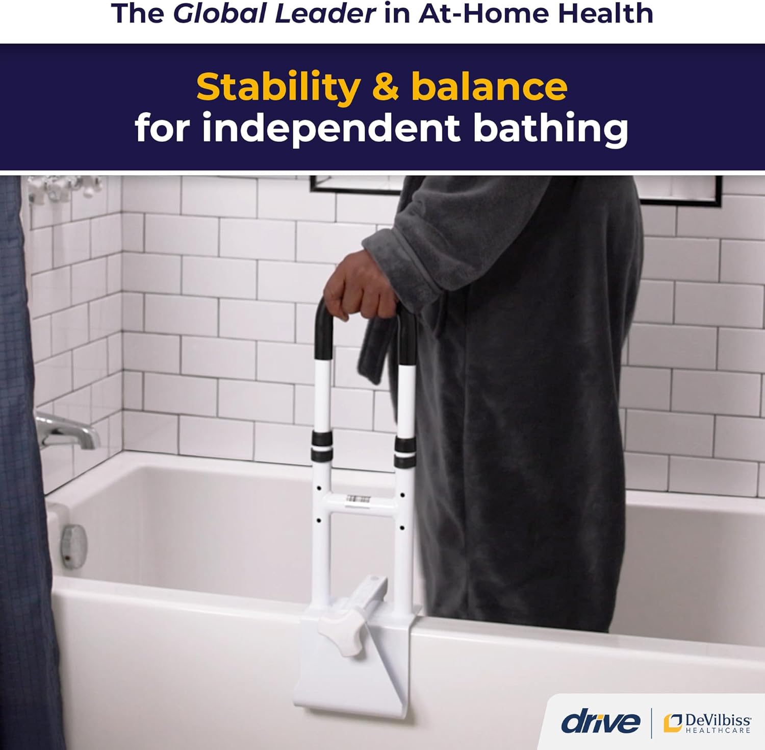 Drive Bathtub Grab Bar White Steel