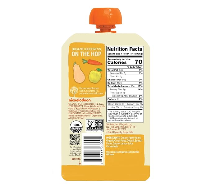 Peter Rabbit Organics Veggie Snacks - Carrot Squash And Apple - Case Of 10 - 4.4 Oz.