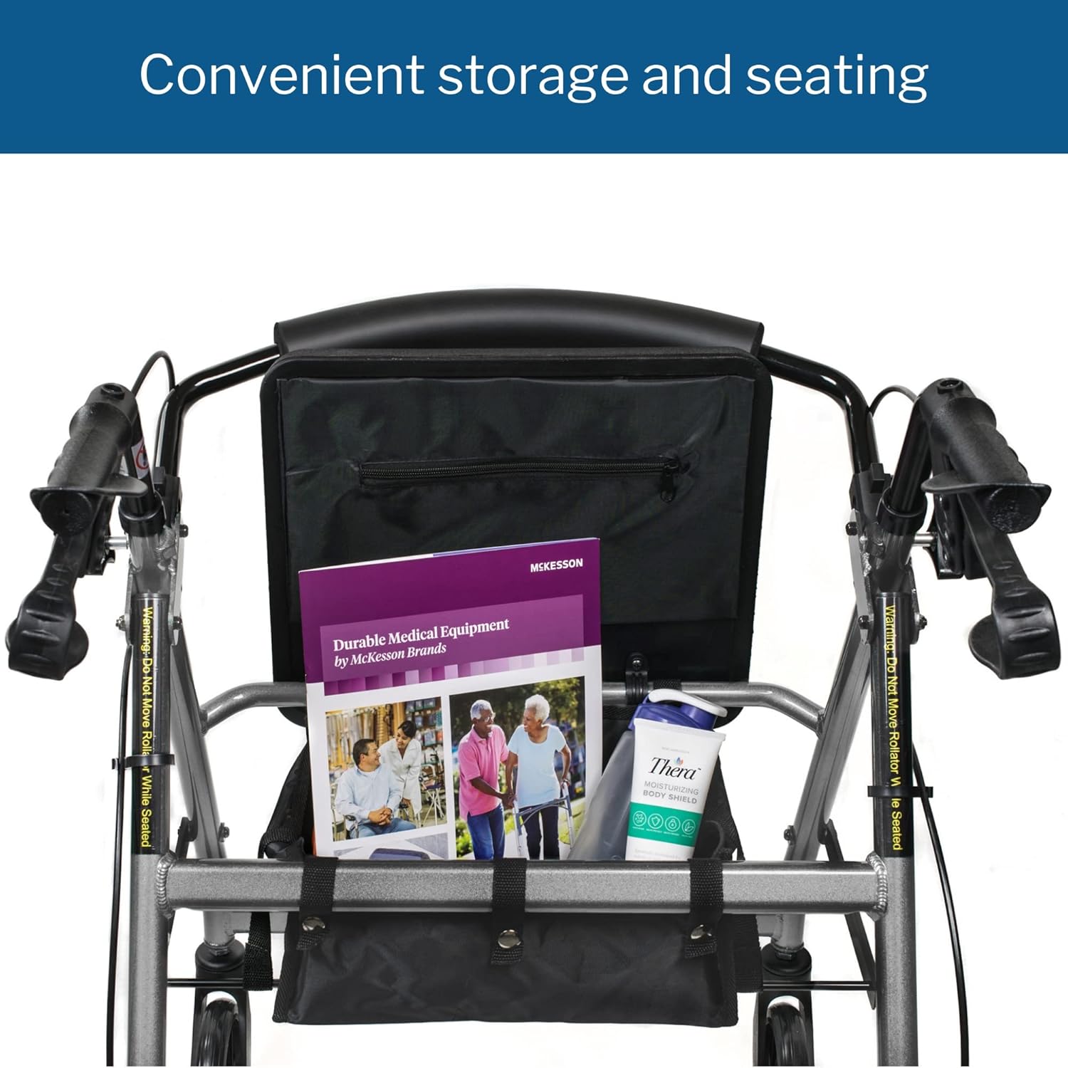 4 Wheel Rollator McKesson Silver Adjustable Height / Folding Aluminum Frame, Packaging Type- Each