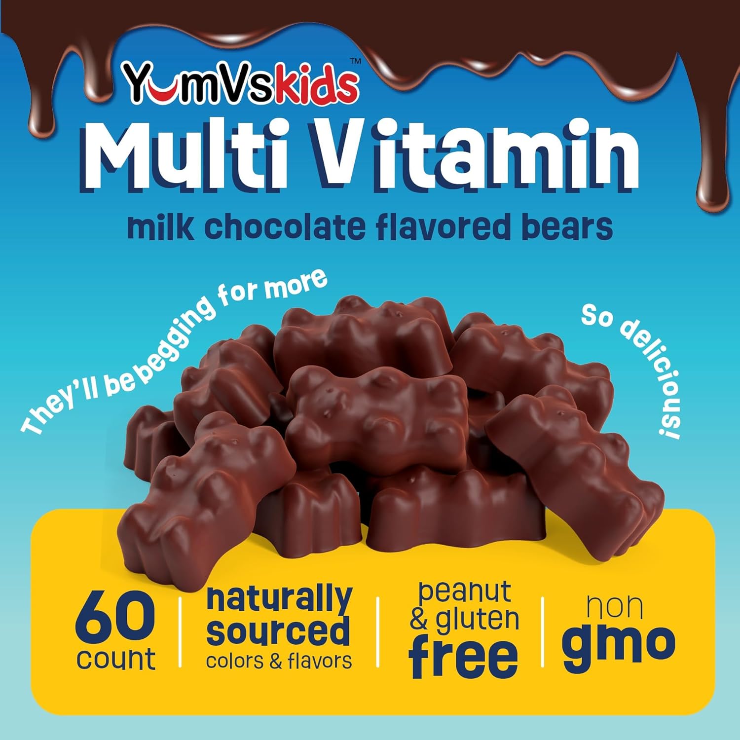 Yum V's Multi-v Plus Multi-mineral Formula Milk Chocolate - 60 Bears