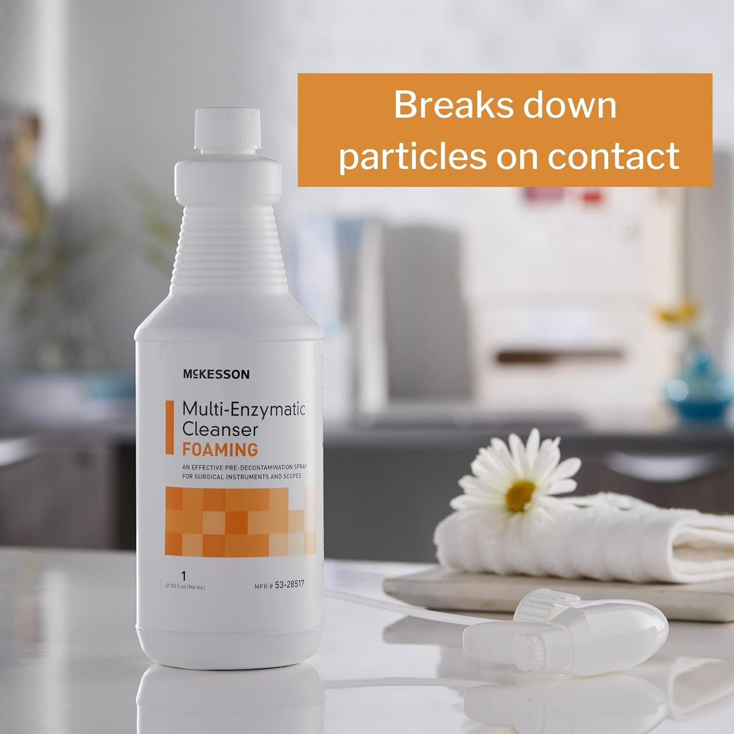 Multi-Enzymatic Instrument Detergent McKesson Foam RTU 1 Quart Bottle Fresh Rain Scent, Packaging Type- Case