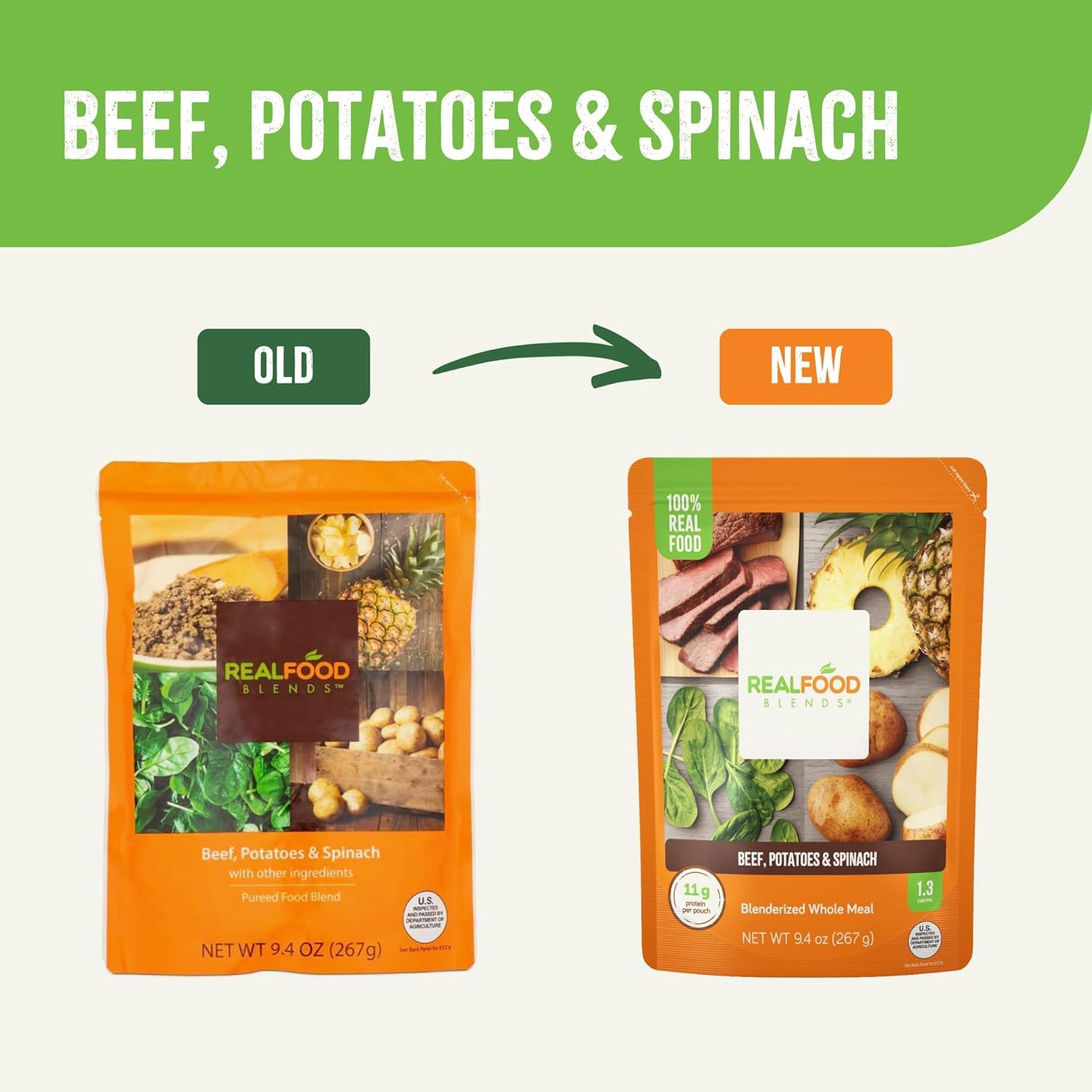 Tube Feeding Formula Real Food Blends Beef / Potatoes / Spinach Flavor Liquid 9.4 oz. Pouch,Packaging Type- Each