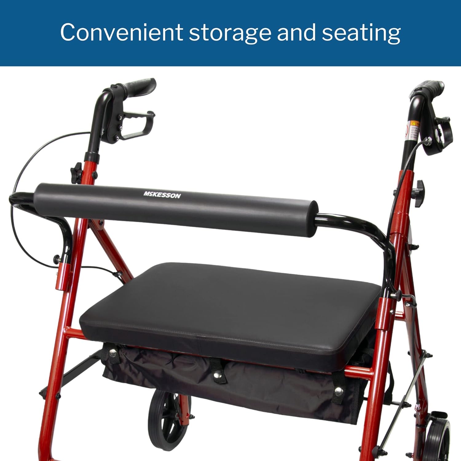 Bariatric 4 Wheel Rollator McKesson Red Adjustable Height / Heavy Duty / Folding Steel Frame