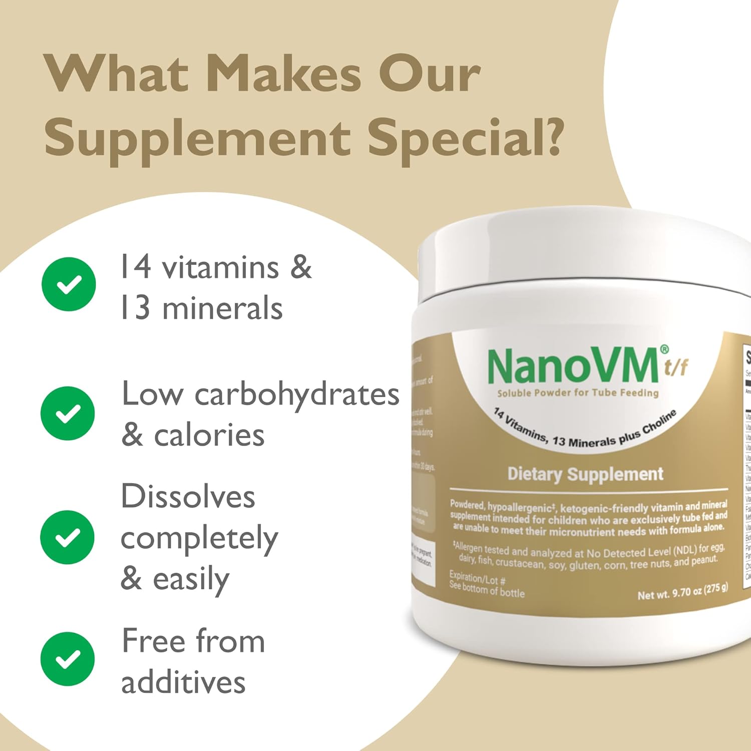 Pediatric Tube Feeding Formula NanoVM tf Unflavored 275 Gram Jar Powder Vitamins / Minerals Food Allergies,Packaging Type- Each