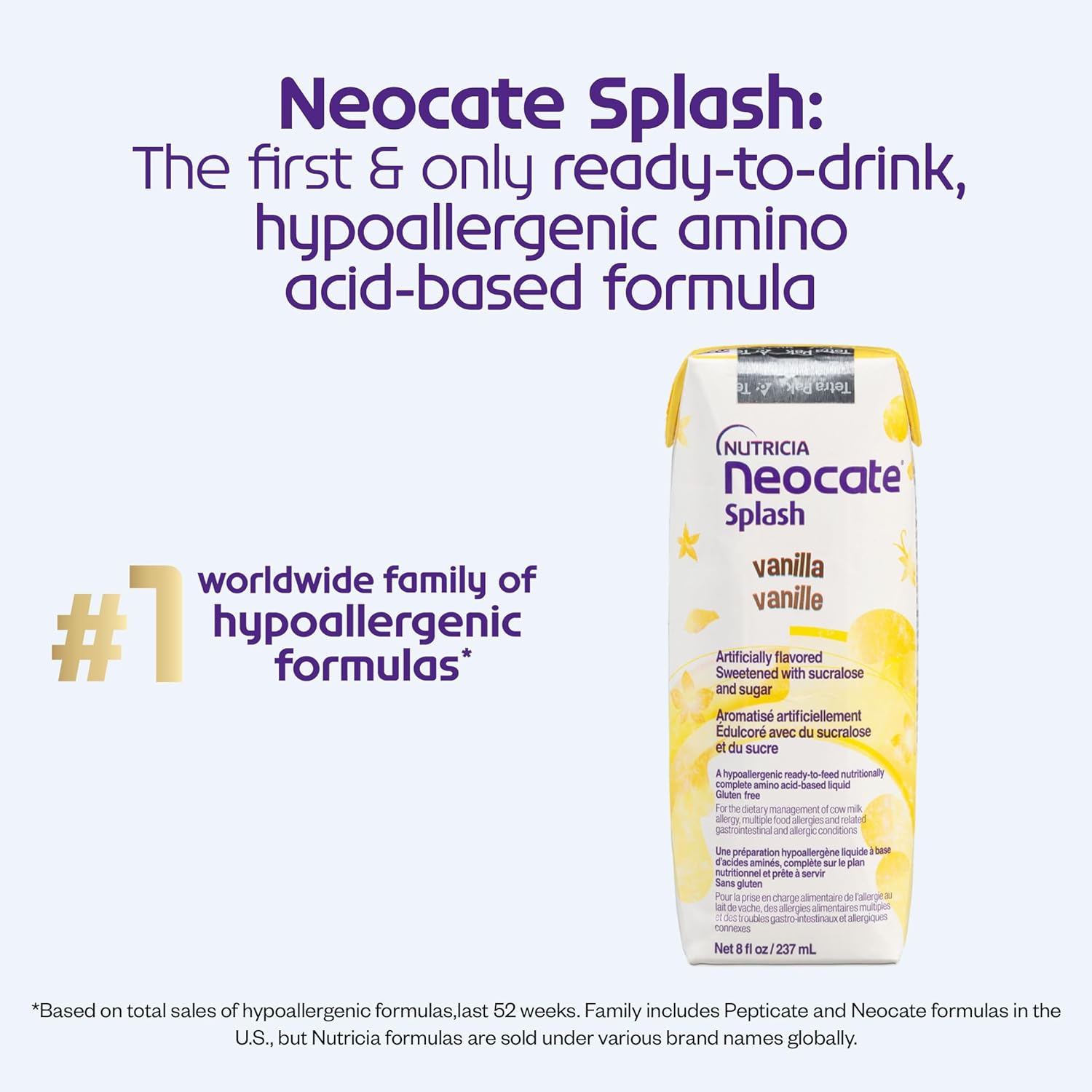 Pediatric Oral Supplement Neocate Splash Vanilla Flavor 8 oz. Carton Liquid Amino Acid Food Allergies,Packaging Type- Each