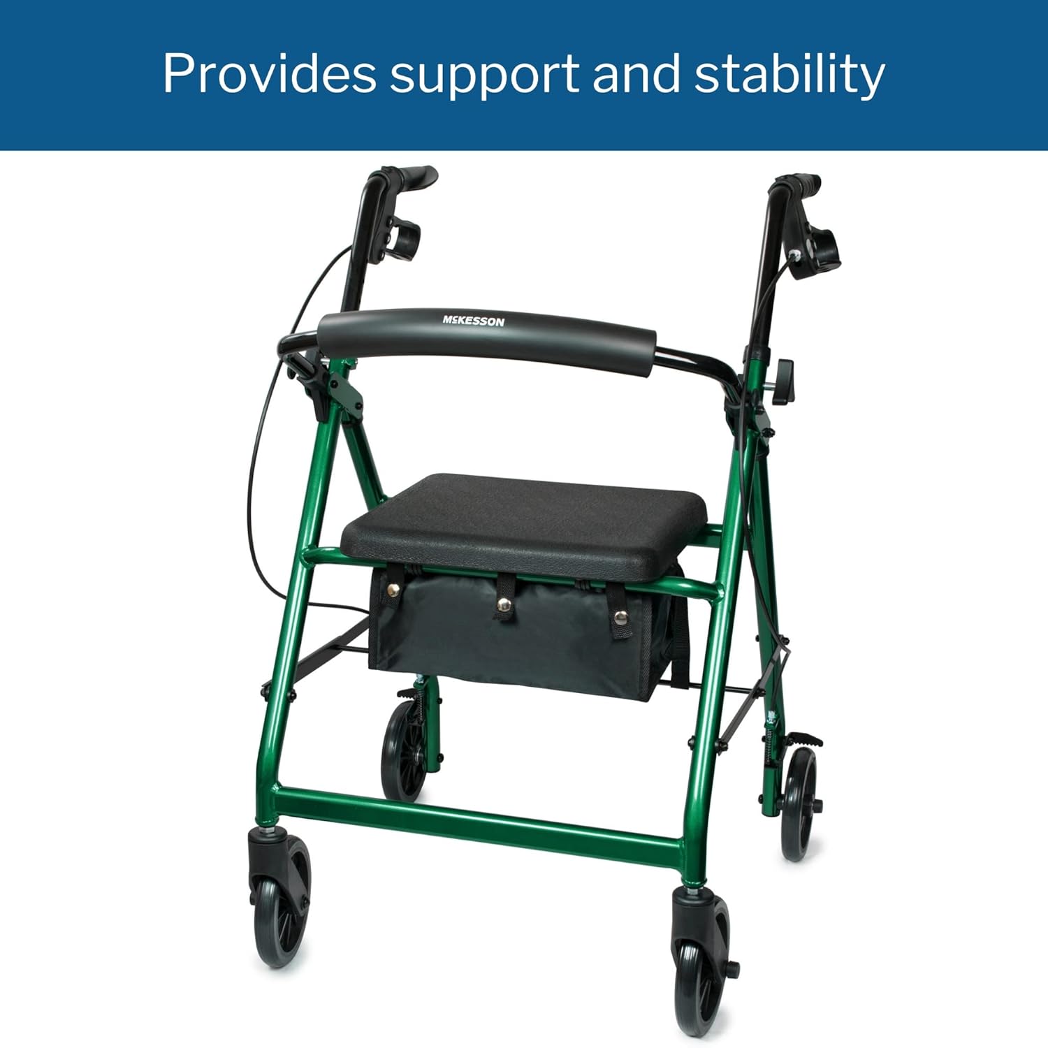 4 Wheel Rollator McKesson Green Adjustable Height / Folding Aluminum Frame