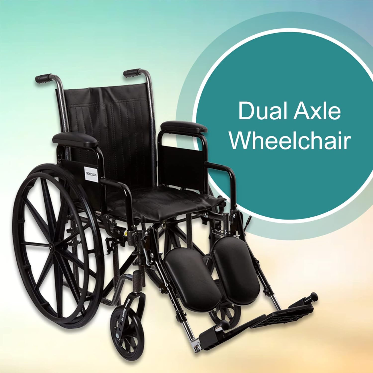 Wheelchair McKesson Dual Axle Desk Length Arm Swing-Away Elevating Legrest Black Upholstery 16 Inch Seat Width Adult 250 lbs. Weight Capacity, Packaging Type- Each