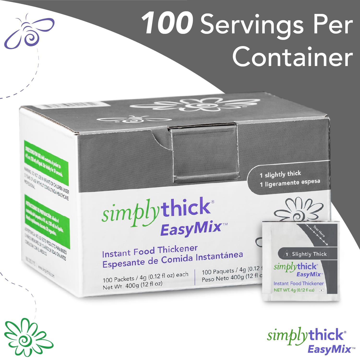 Food and Beverage Thickener SimplyThick Easy Mix 4 oz. Individual Packet Unflavored Gel IDDSI Level 1 Slightly Thick, Packaging Type- Box