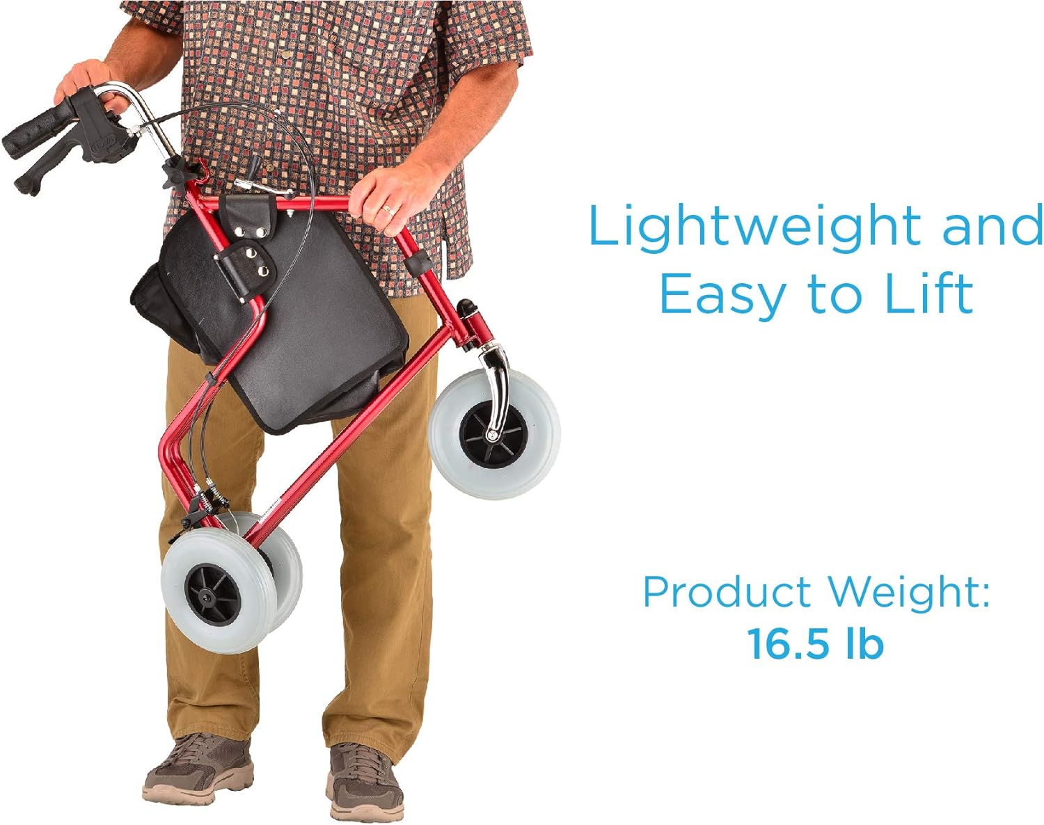 3 Wheel Rollator Traveler Red Adjustable Height / Folding Aluminum Frame, Packaging Type- Each