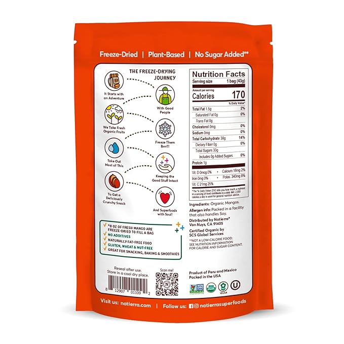 Natierra Freeze Dried - Mangos - Case Of 12 - 1.5 Oz.