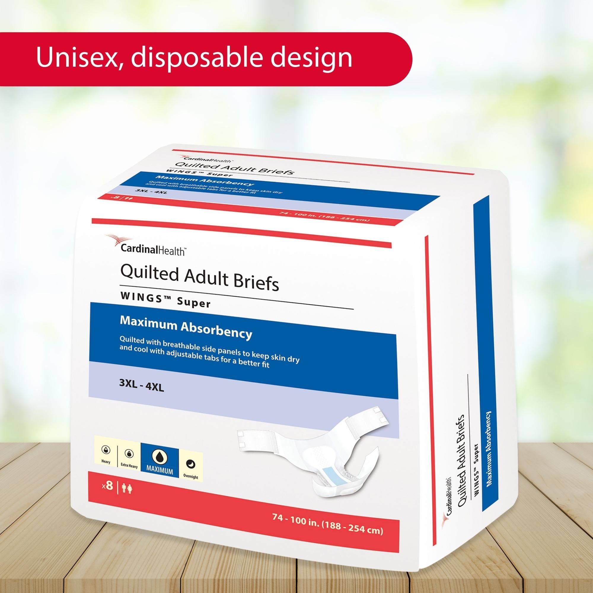 Unisex Adult Incontinence Brief Wings Super 3X-Large Disposable Heavy Absorbency, Packaging Type- Case