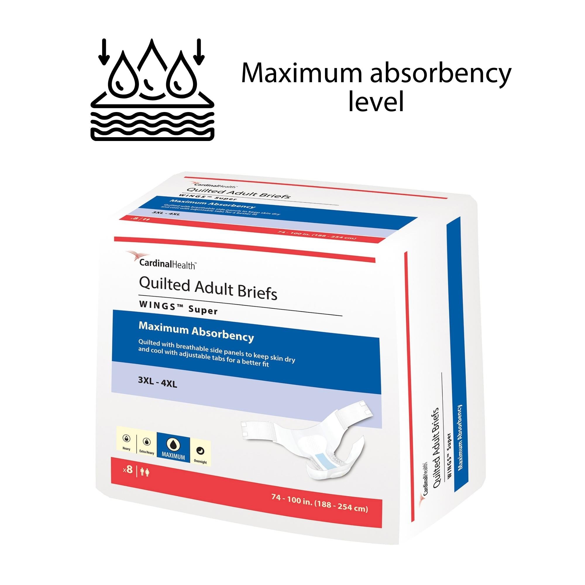 Unisex Adult Incontinence Brief Wings Super 3X-Large Disposable Heavy Absorbency, Packaging Type- Case
