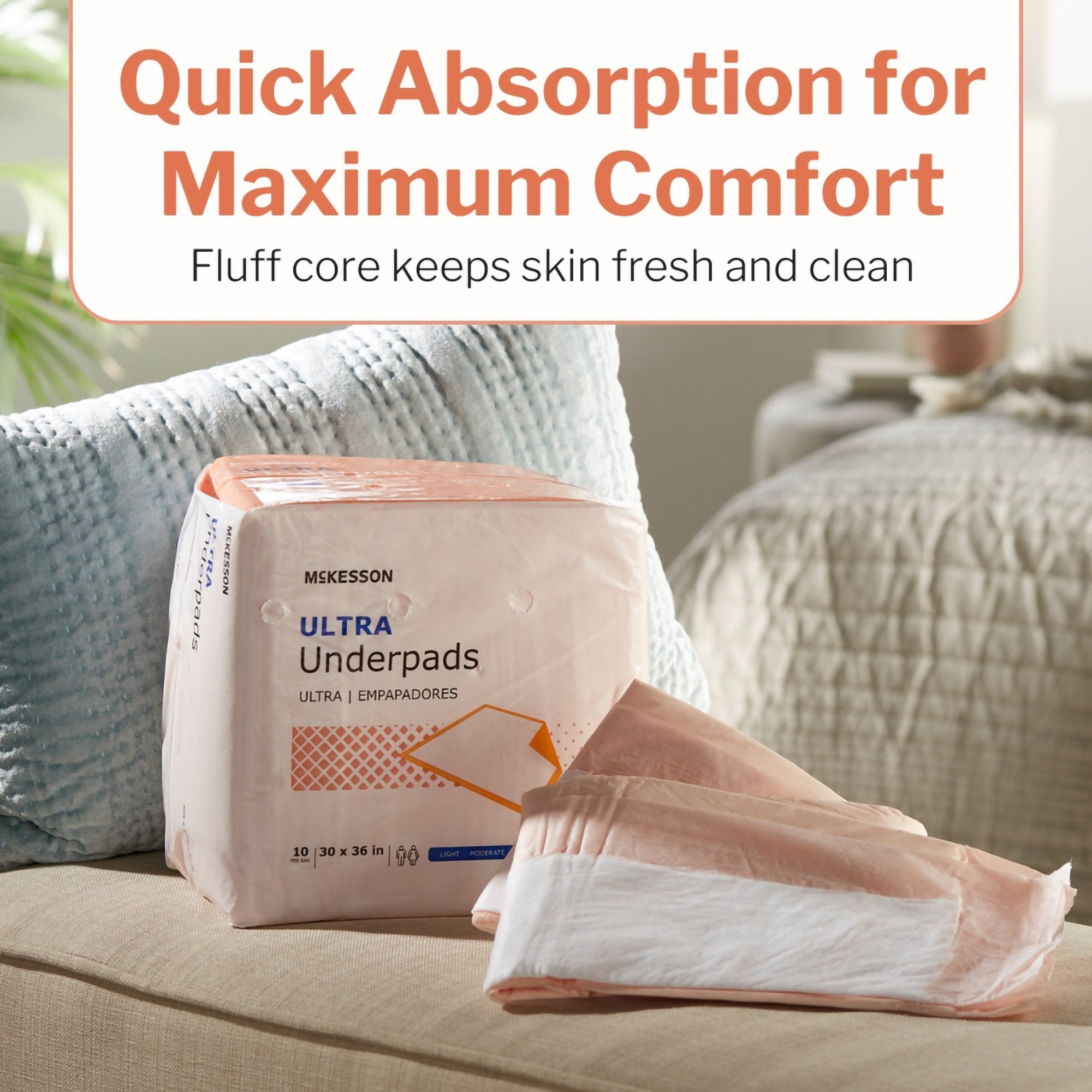 Disposable Underpad McKesson Ultra 30 X 36 Inch Fluff / Polymer Heavy Absorbency, Packaging Type- Case