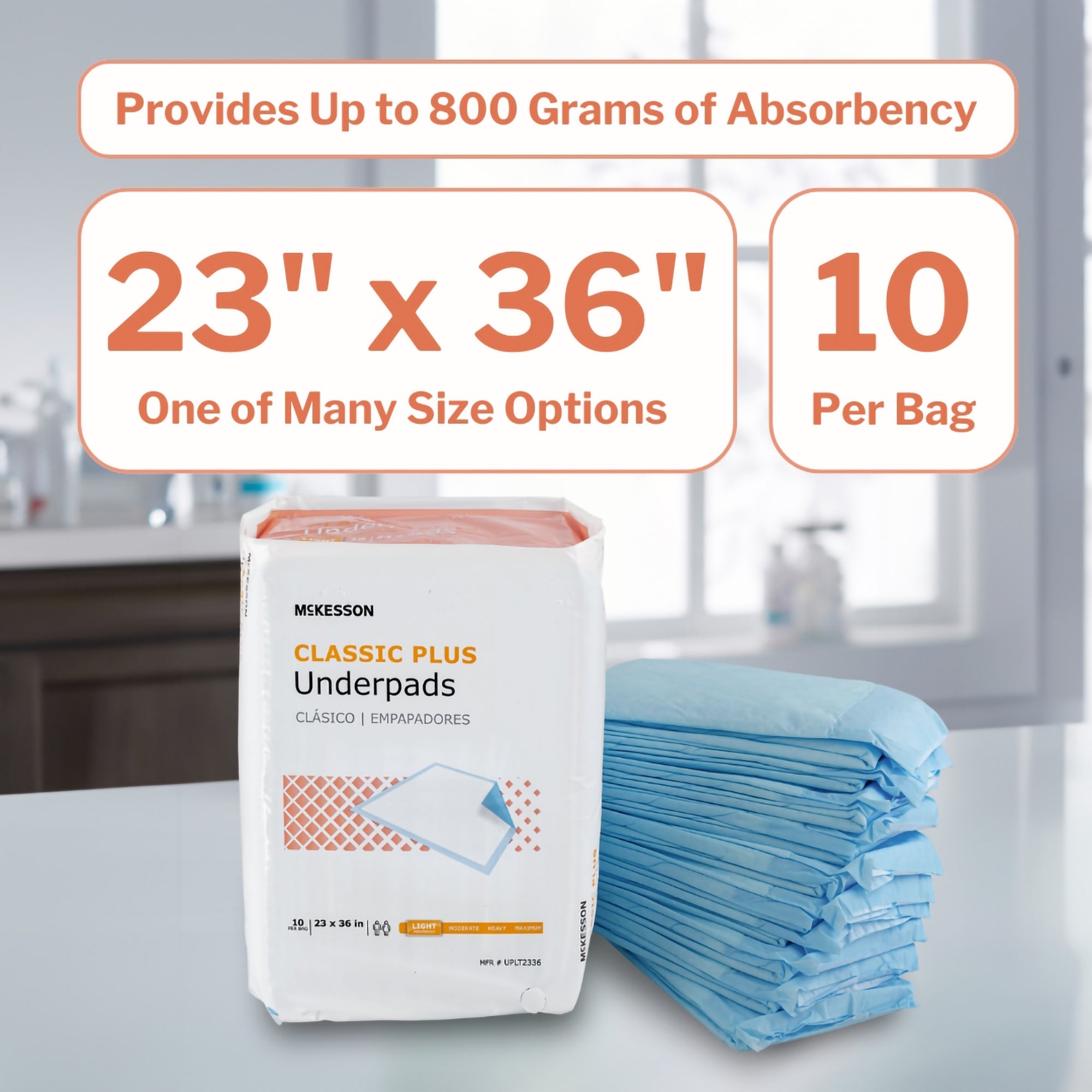 Disposable Underpad McKesson Classic Plus 23 X 36 Inch Fluff Mat Light Absorbency, Packaging Type- Case