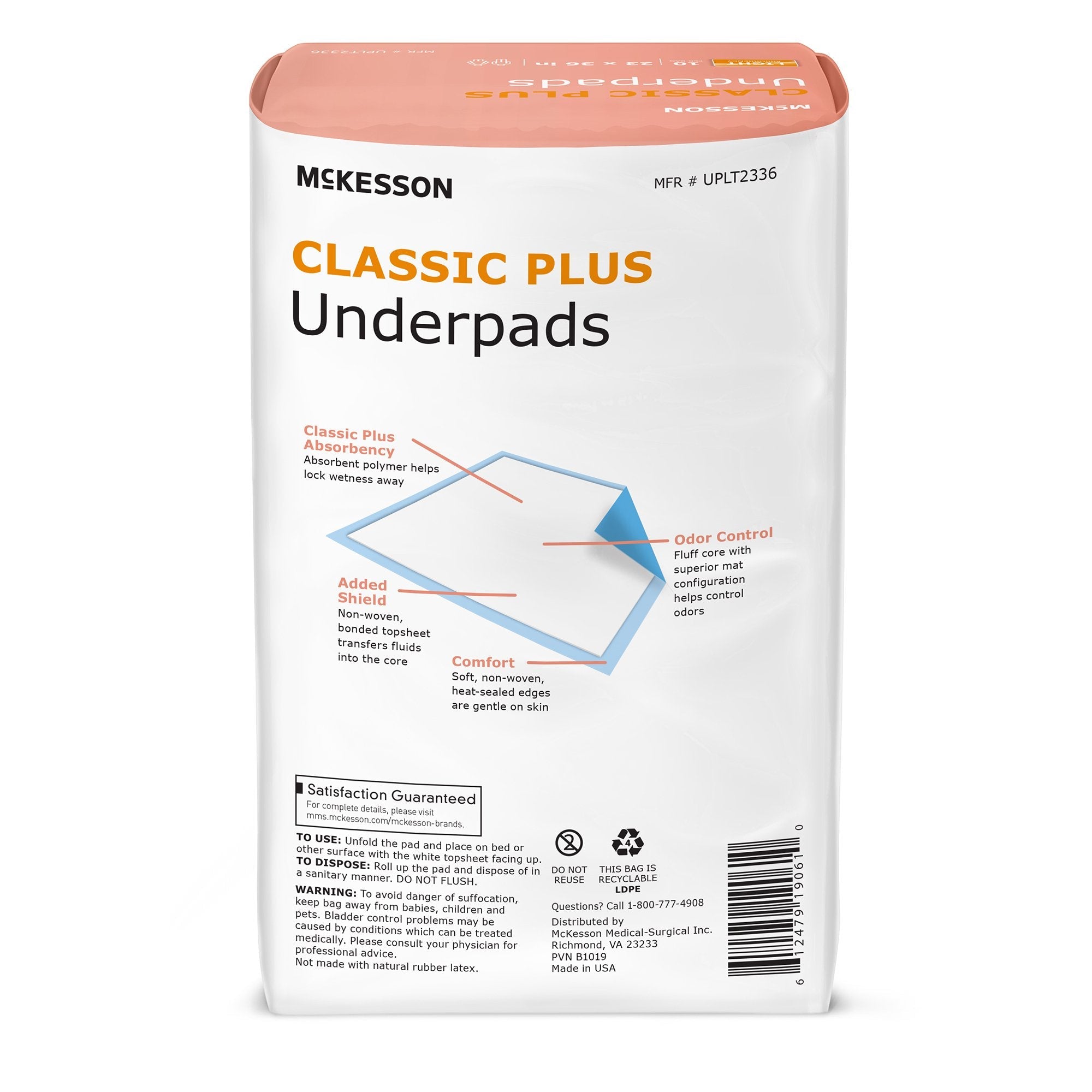 Disposable Underpad McKesson Classic Plus 23 X 36 Inch Fluff Mat Light Absorbency, Packaging Type- Case
