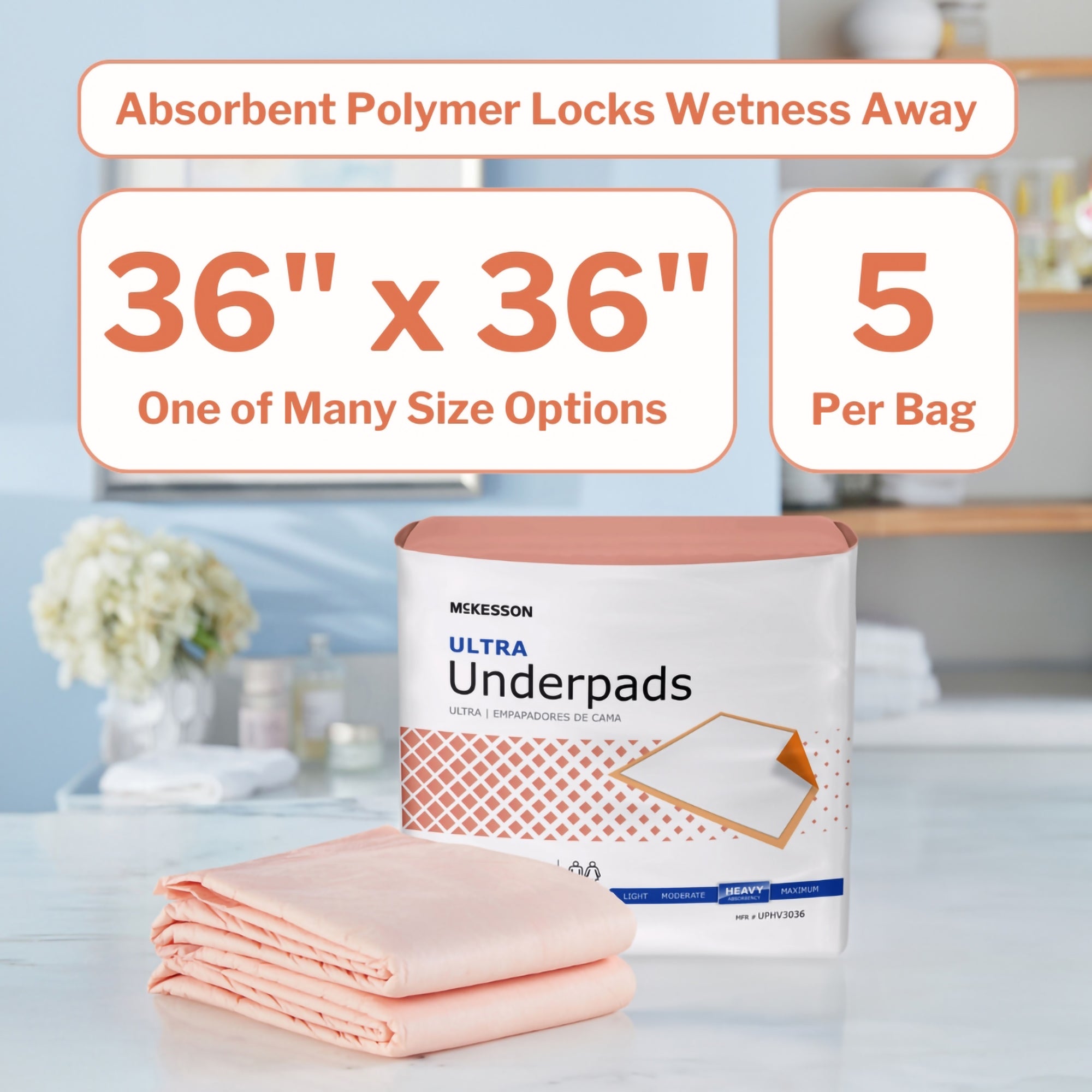 Disposable Underpad McKesson Ultra 36 X 36 Inch Fluff / Polymer Heavy Absorbency, Packaging Type- Case
