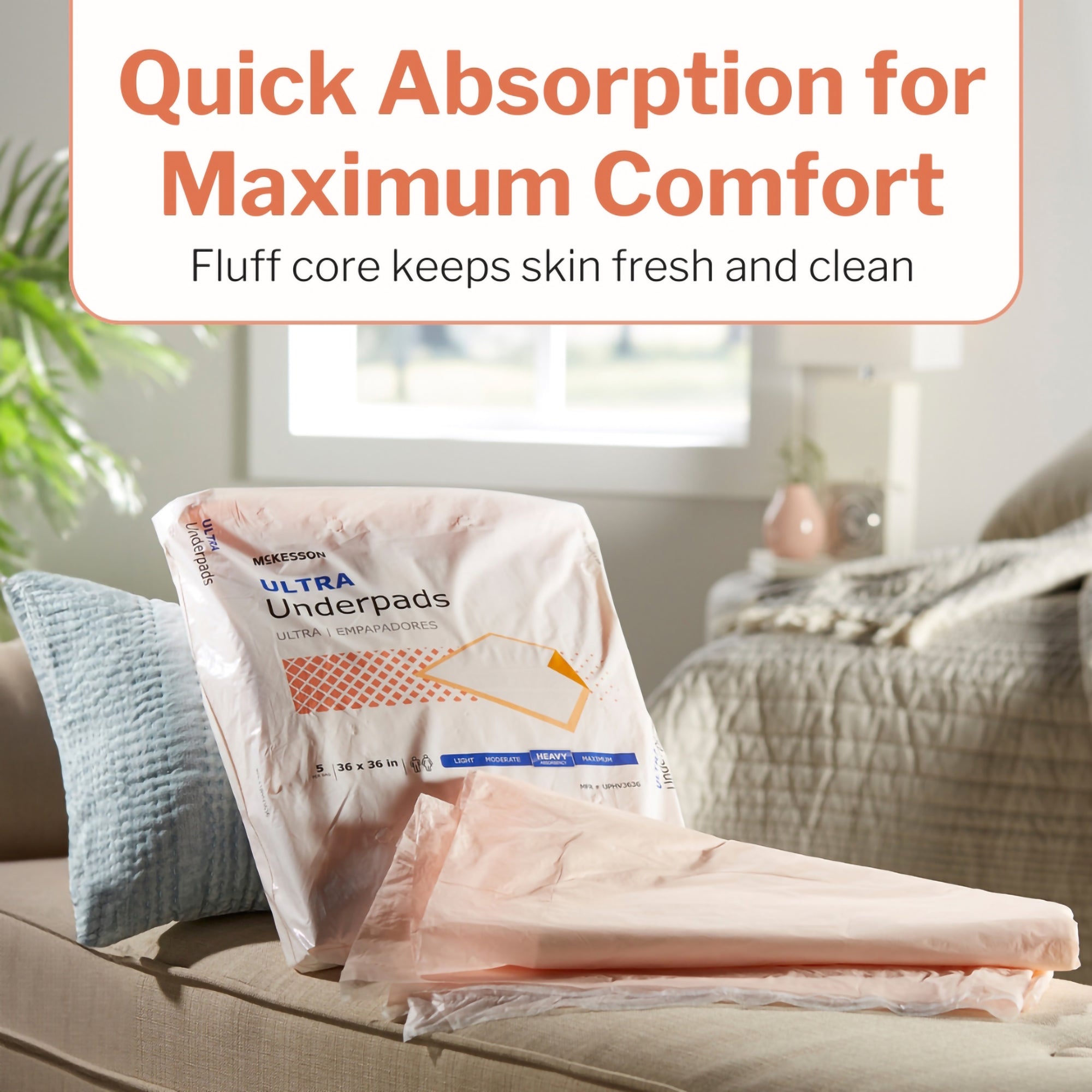 Disposable Underpad McKesson Ultra 36 X 36 Inch Fluff / Polymer Heavy Absorbency, Packaging Type- Case