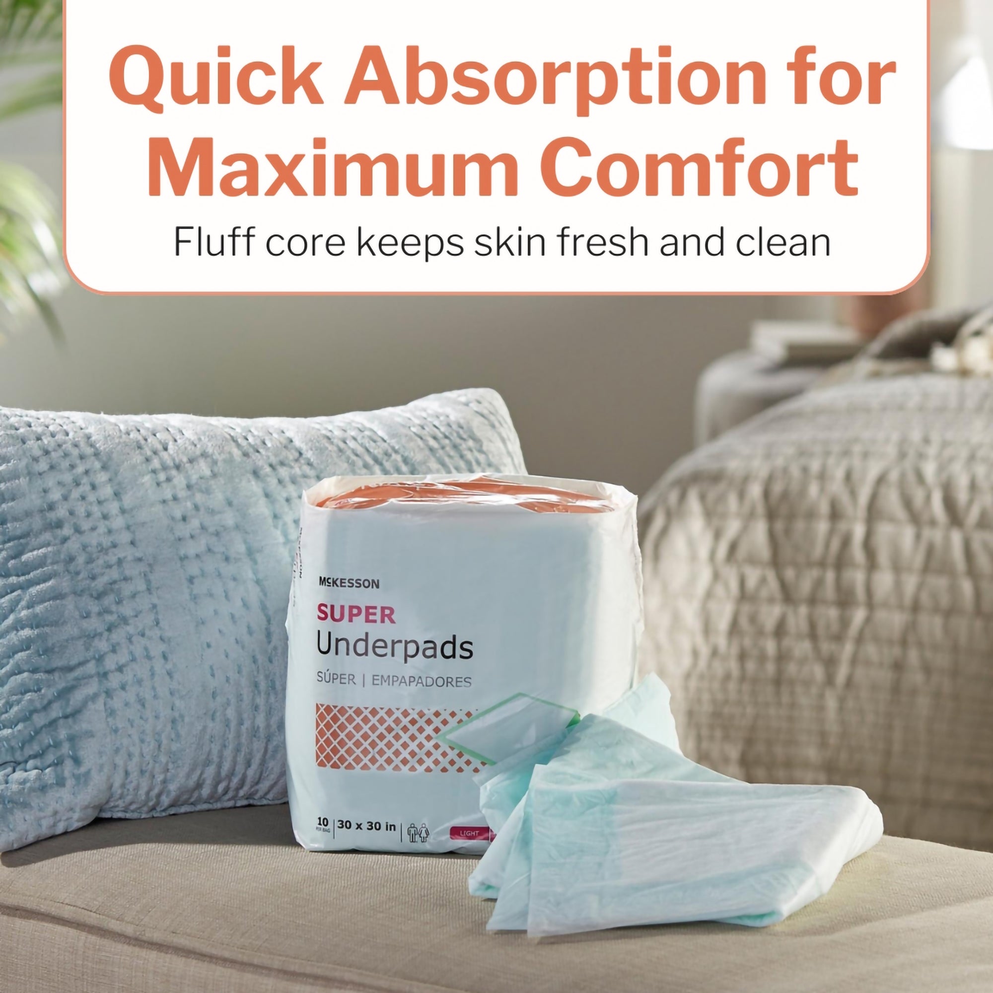Disposable Underpad McKesson Super 30 X 30 Inch Fluff / Polymer Moderate Absorbency, Packaging Type- Case