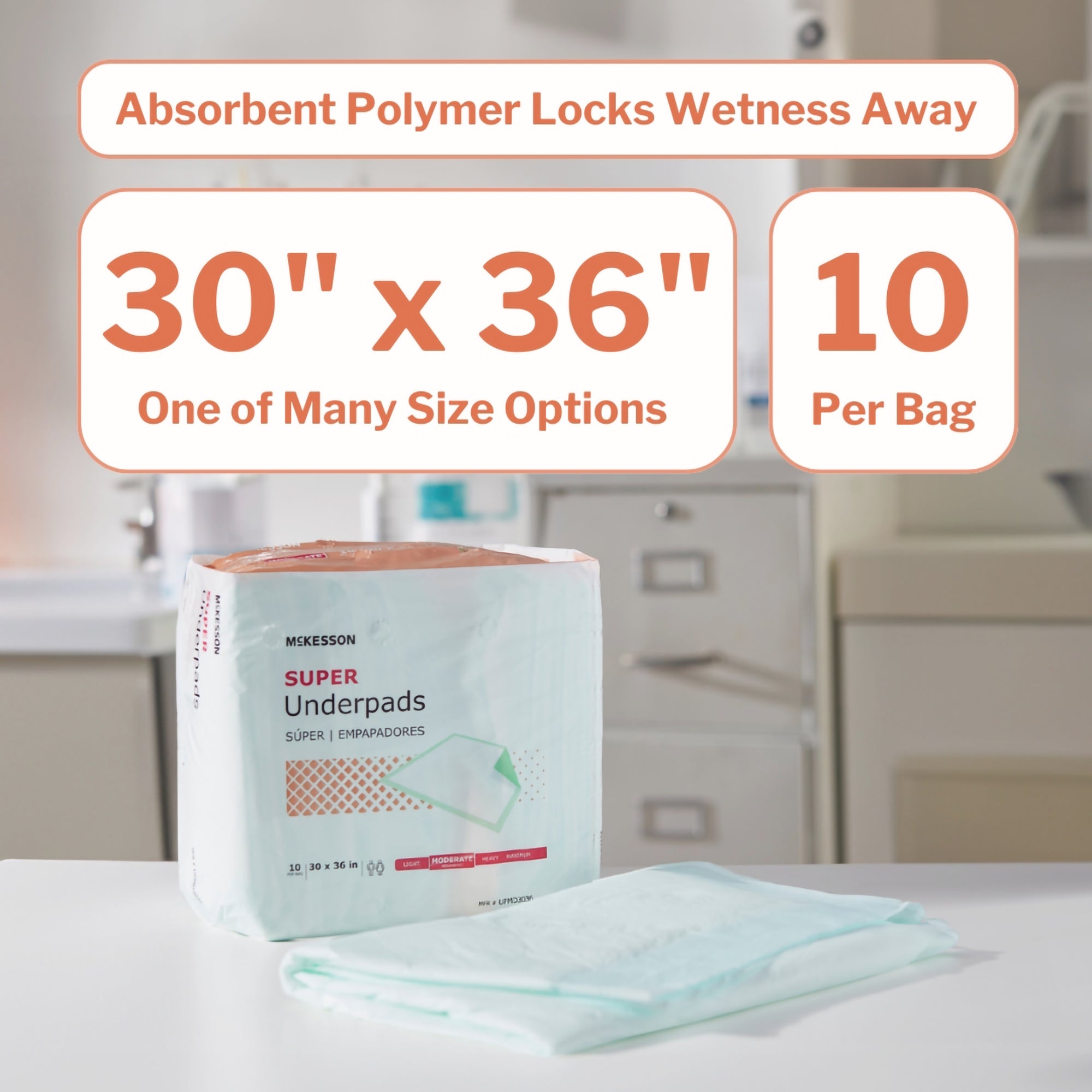 Disposable Underpad McKesson Super 30 X 36 Inch Fluff / Polymer Moderate Absorbency, Packaging Type- Case