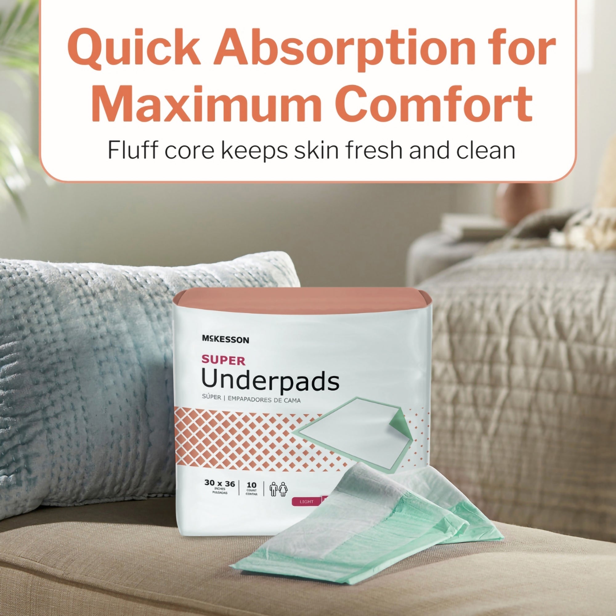 Disposable Underpad McKesson Super 30 X 36 Inch Fluff / Polymer Moderate Absorbency, Packaging Type- Case