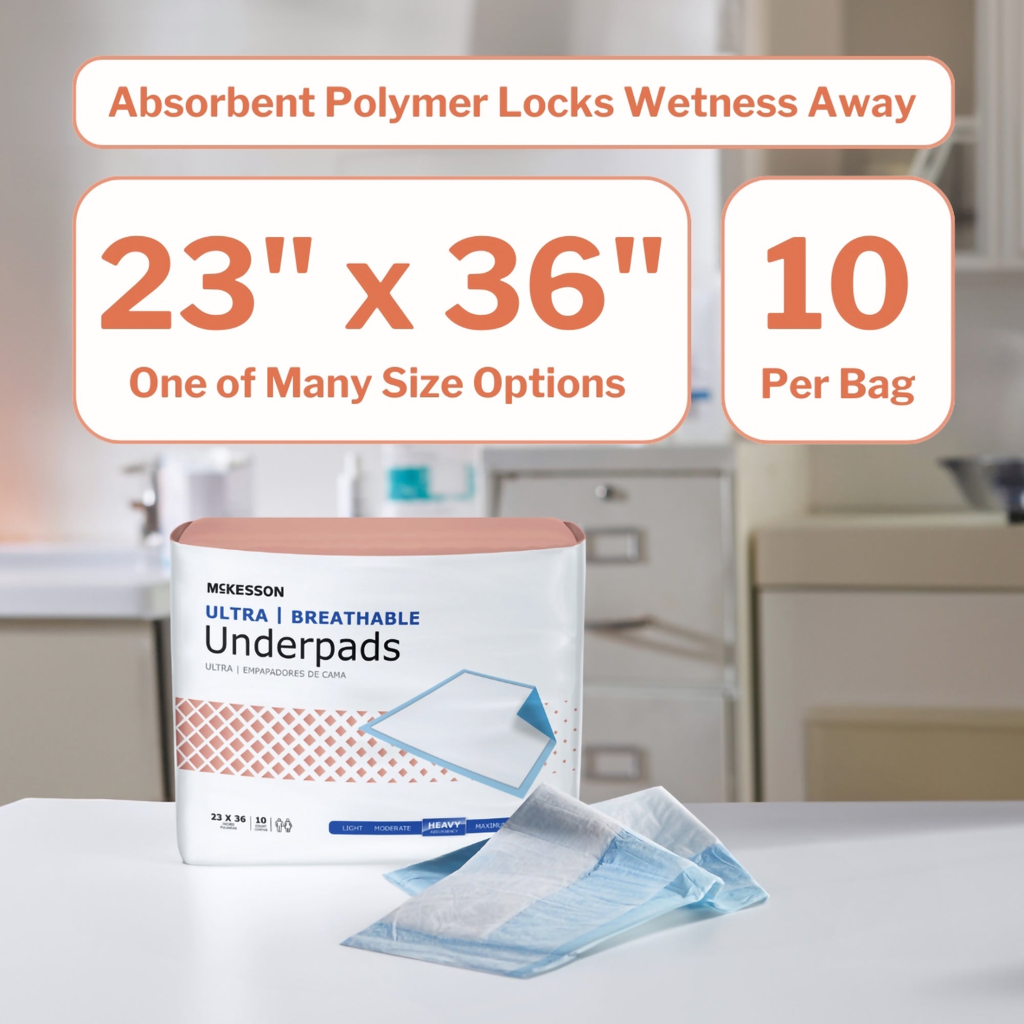 Disposable Underpad McKesson Ultra Breathable 23 X 36 Inch Fluff / Polymer Heavy Absorbency, Packaging Type- Case