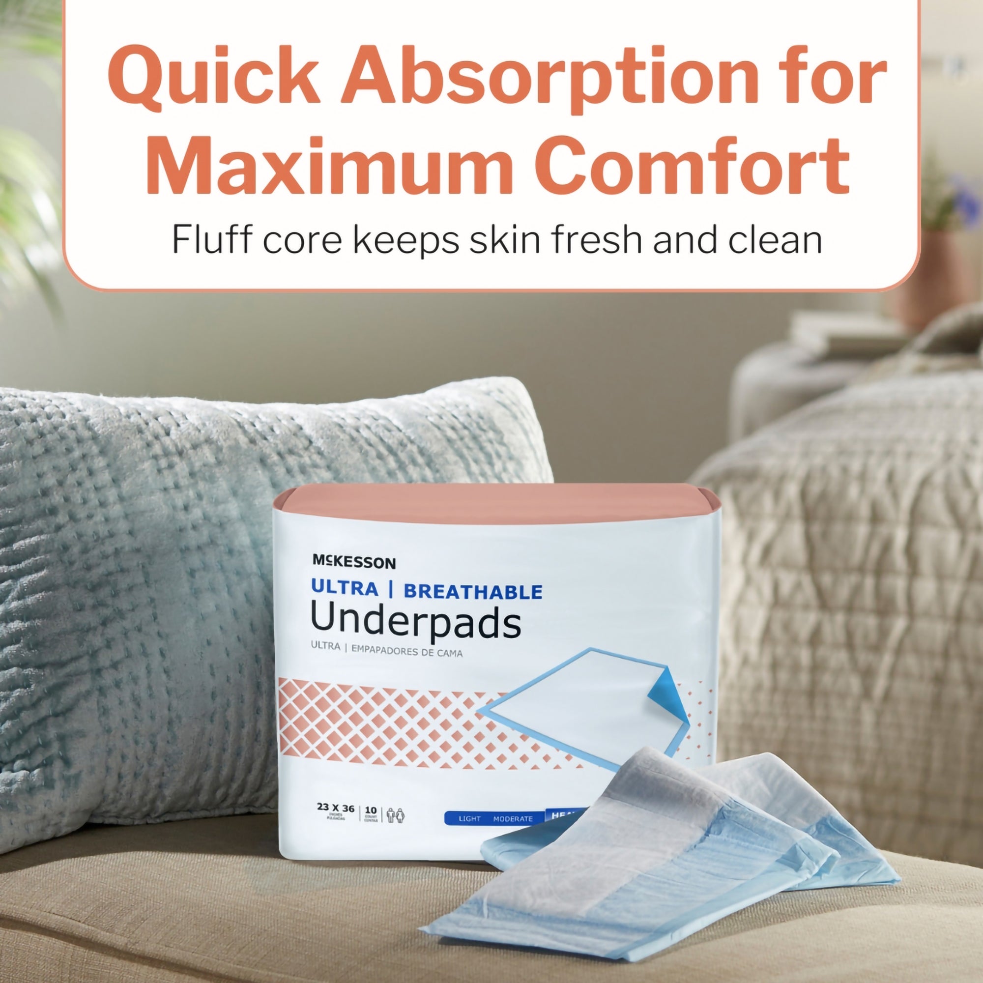 Disposable Underpad McKesson Ultra Breathable 23 X 36 Inch Fluff / Polymer Heavy Absorbency, Packaging Type- Case
