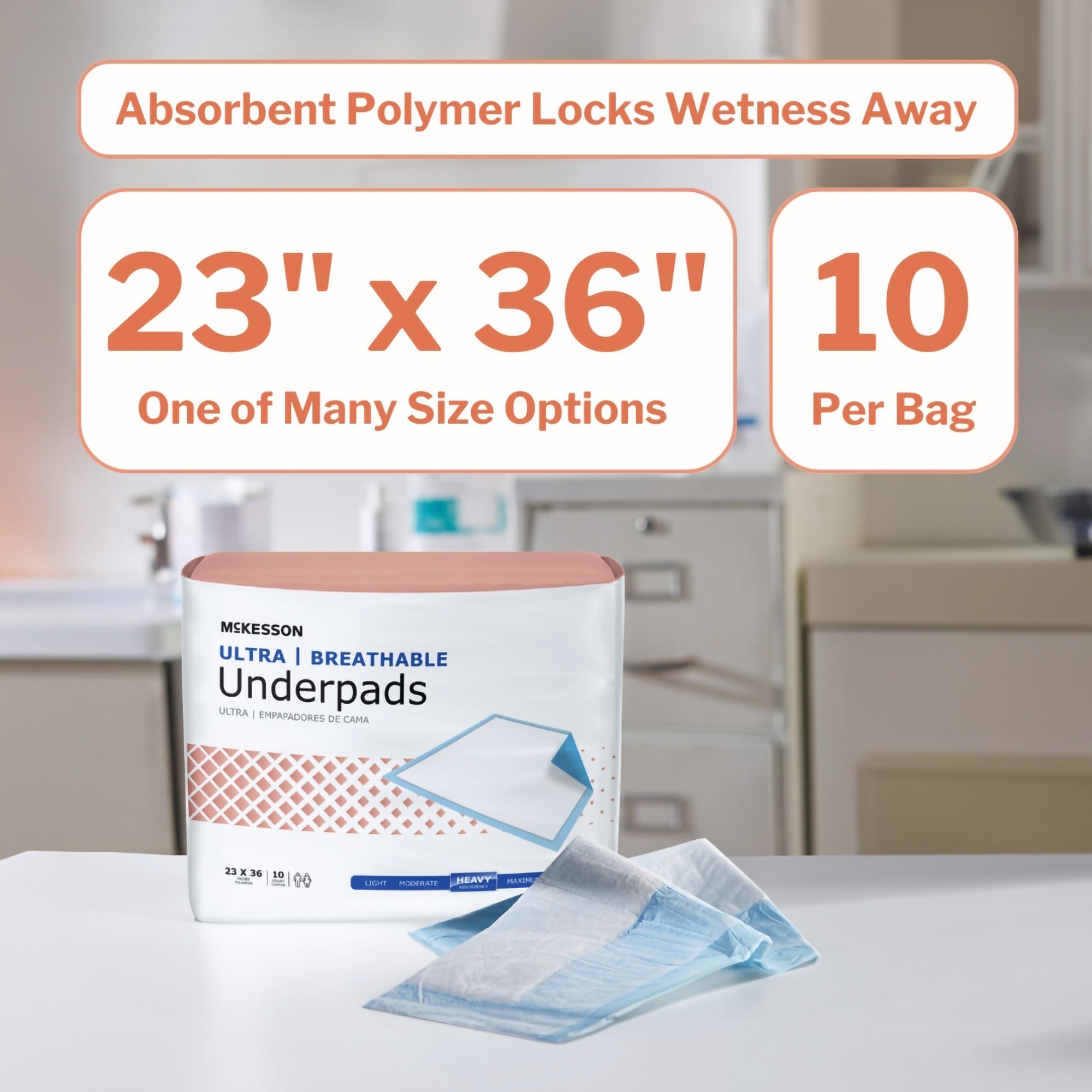 Disposable Underpad McKesson Ultra Breathable 23 X 36 Inch Fluff / Polymer Heavy Absorbency, Packaging Type- Case