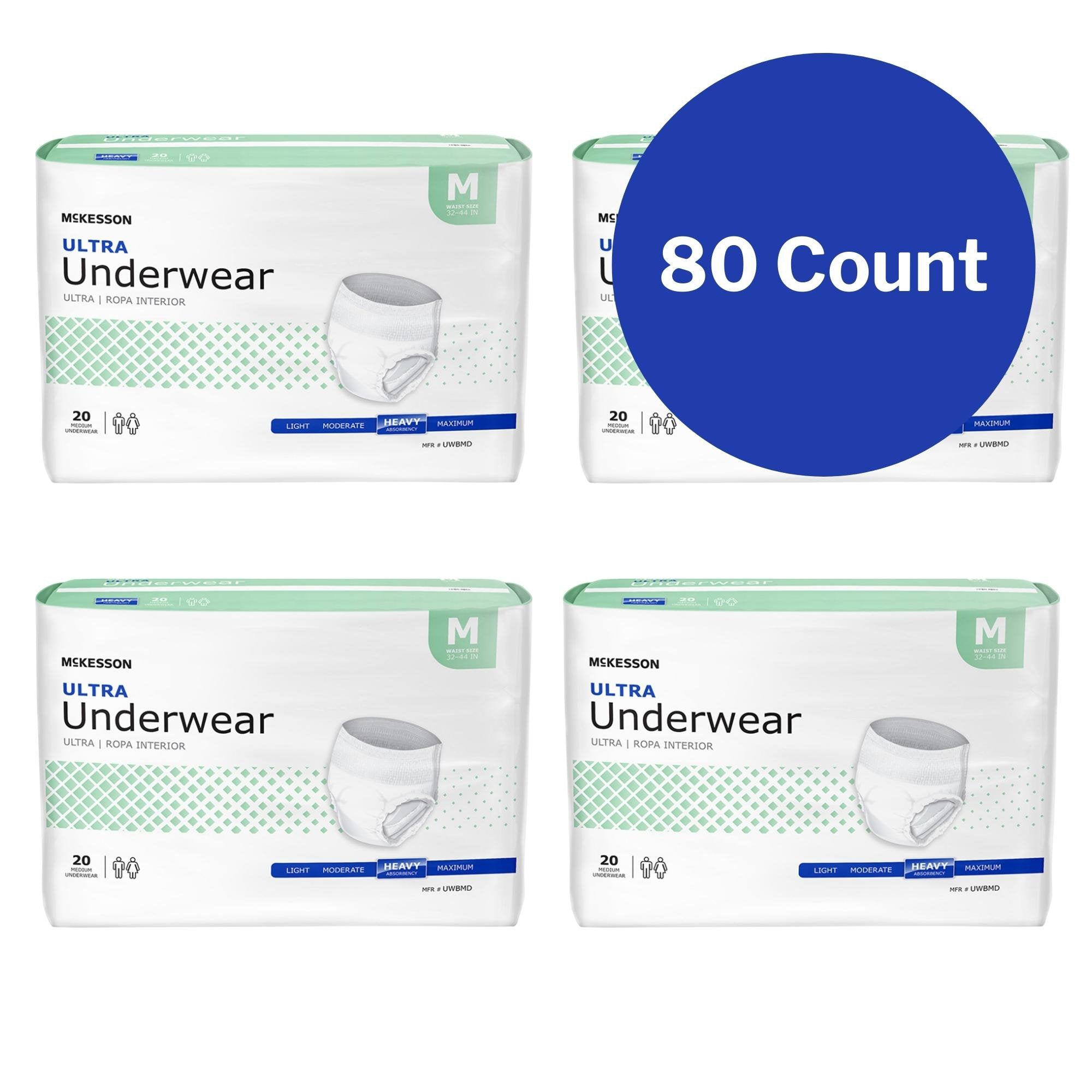 Unisex Adult Absorbent Underwear McKesson Ultra Pull On with Tear Away Seams Medium Disposable Heavy Absorbency, Packaging Type - Bag