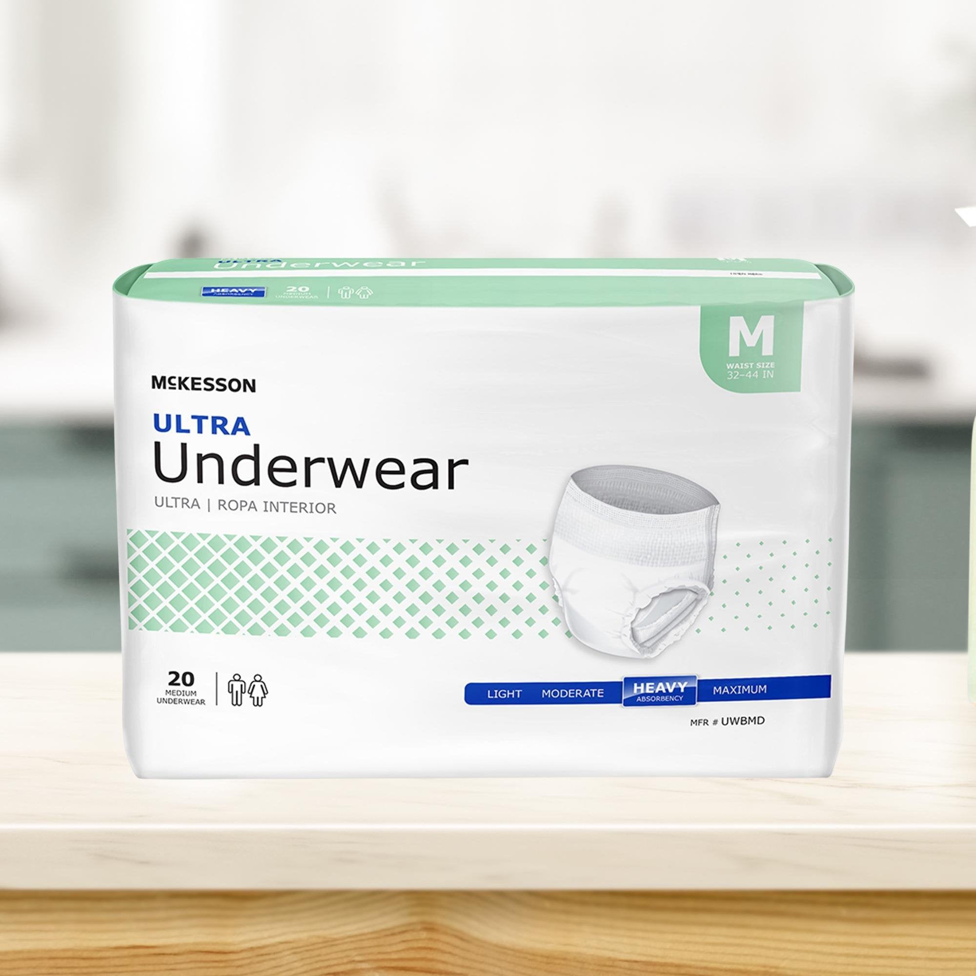 Unisex Adult Absorbent Underwear McKesson Ultra Pull On with Tear Away Seams Medium Disposable Heavy Absorbency, Packaging Type - Bag