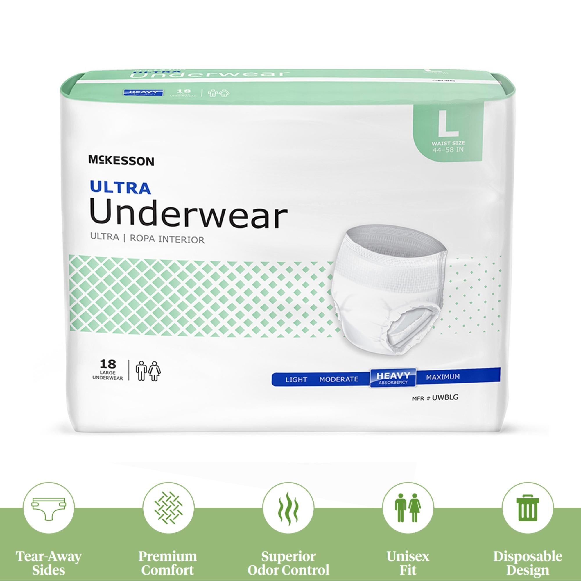 Unisex Adult Absorbent Underwear McKesson Ultra Pull On with Tear Away Seams Large Disposable Heavy Absorbency, Packaging Type- Case