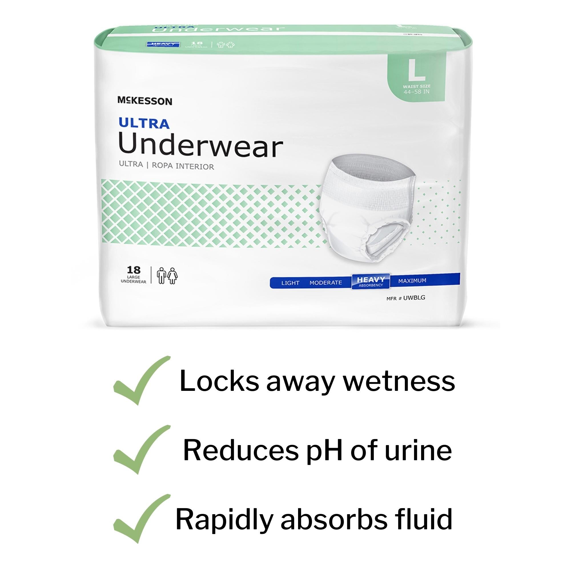Unisex Adult Absorbent Underwear McKesson Ultra Pull On with Tear Away Seams Large Disposable Heavy Absorbency, Packaging Type- Case