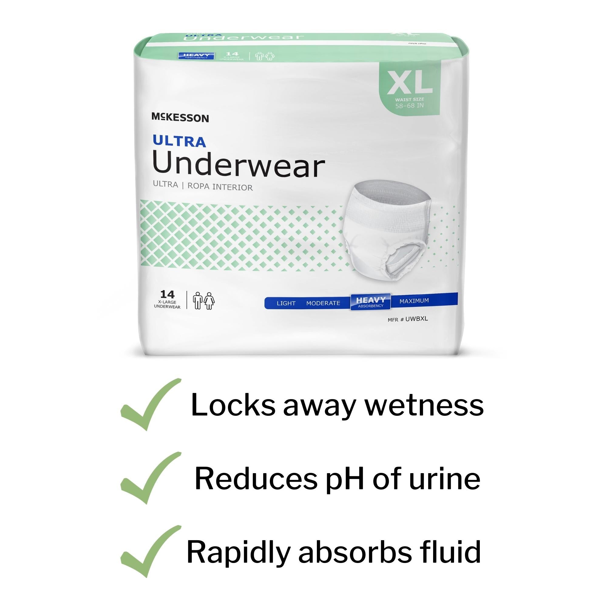 Unisex Adult Absorbent Underwear McKesson Ultra Pull On with Tear Away Seams X-Large Disposable Heavy Absorbency, Packaging Type- Case