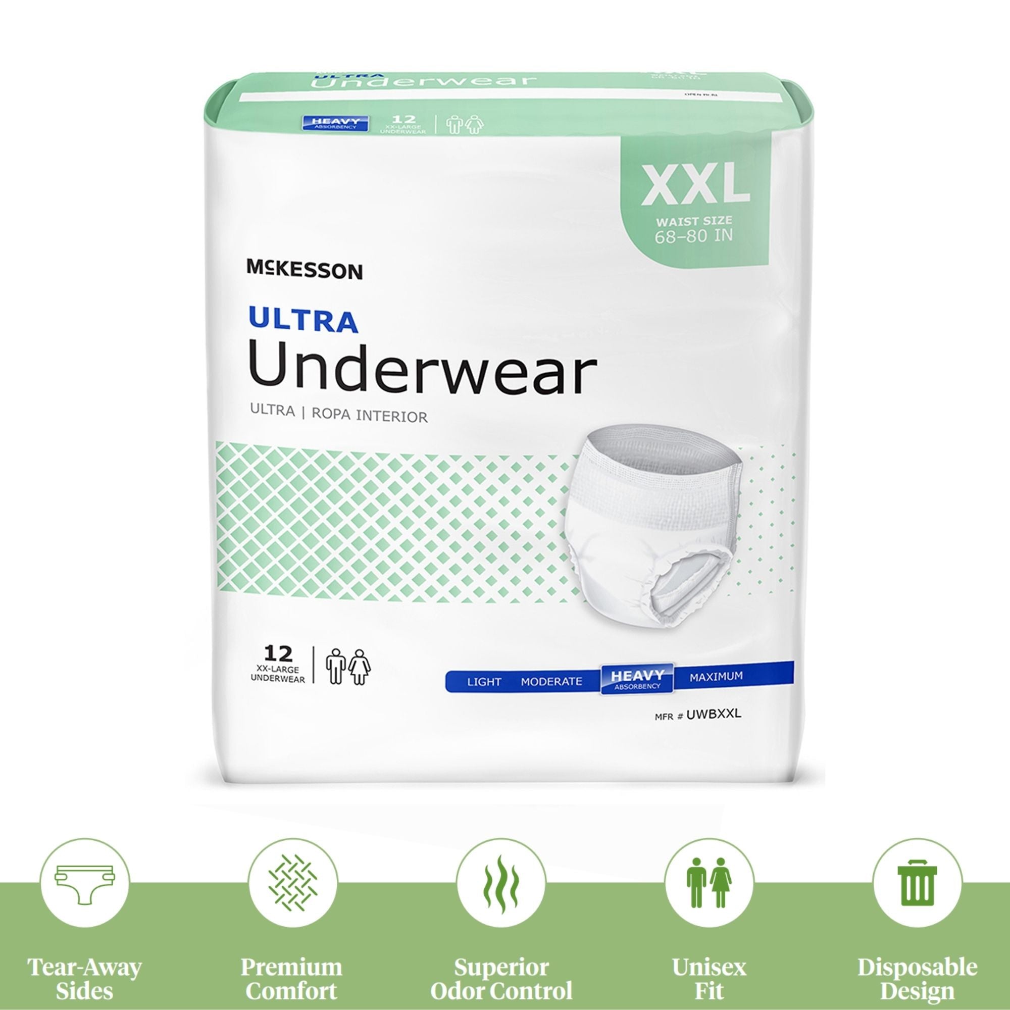 Unisex Adult Absorbent Underwear McKesson Ultra Pull On with Tear Away Seams 2X-Large Disposable Heavy Absorbency, Packaging Type- Case