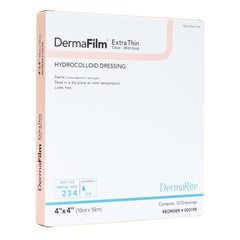 Thin Hydrocolloid Dressing DermaFilm Film Backing 4 X 4 Inch Square Hydrocolloid / Film,Packaging Type- Box